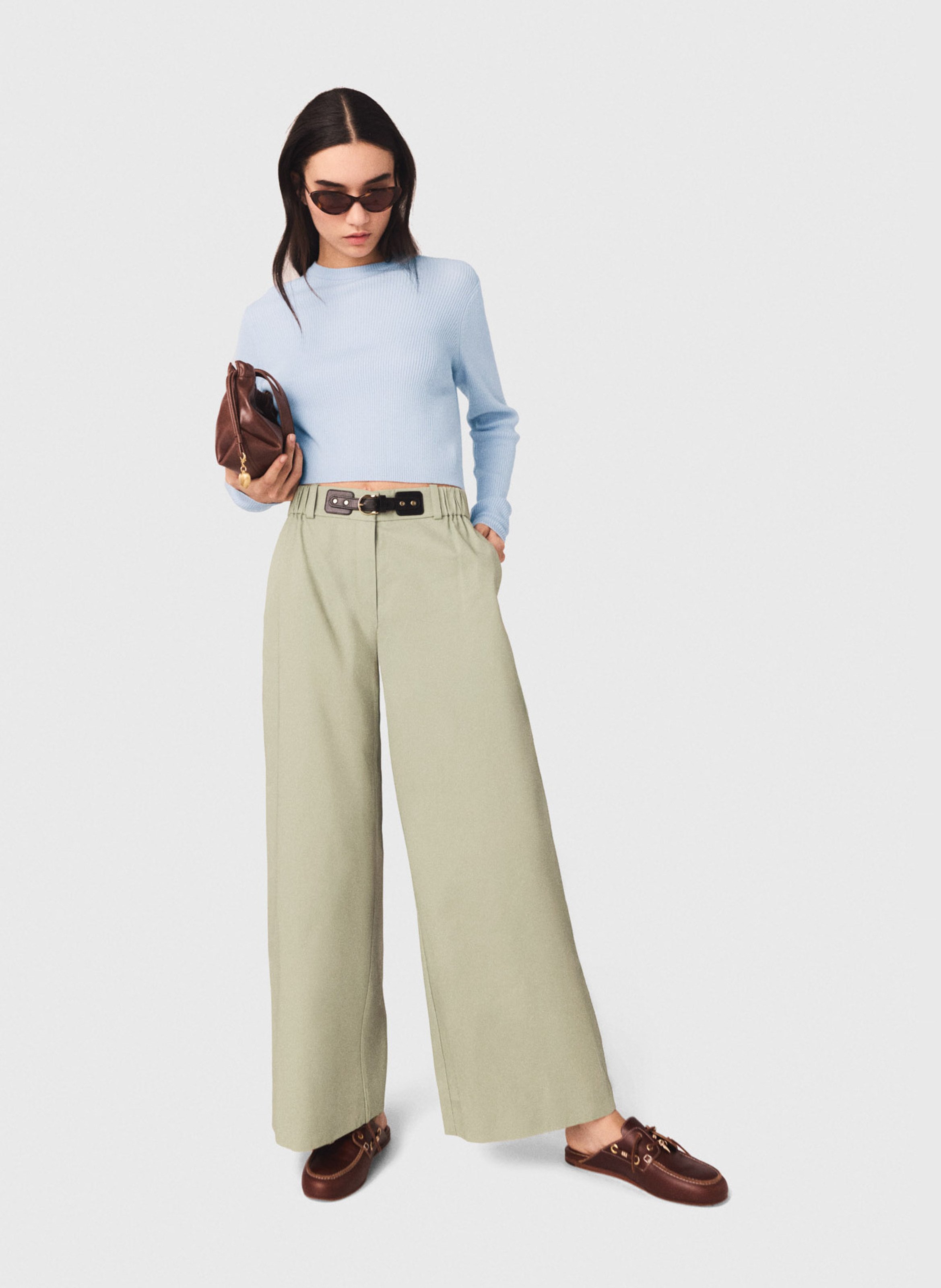 Pantalon large en coton | Kaki MAJE Femme