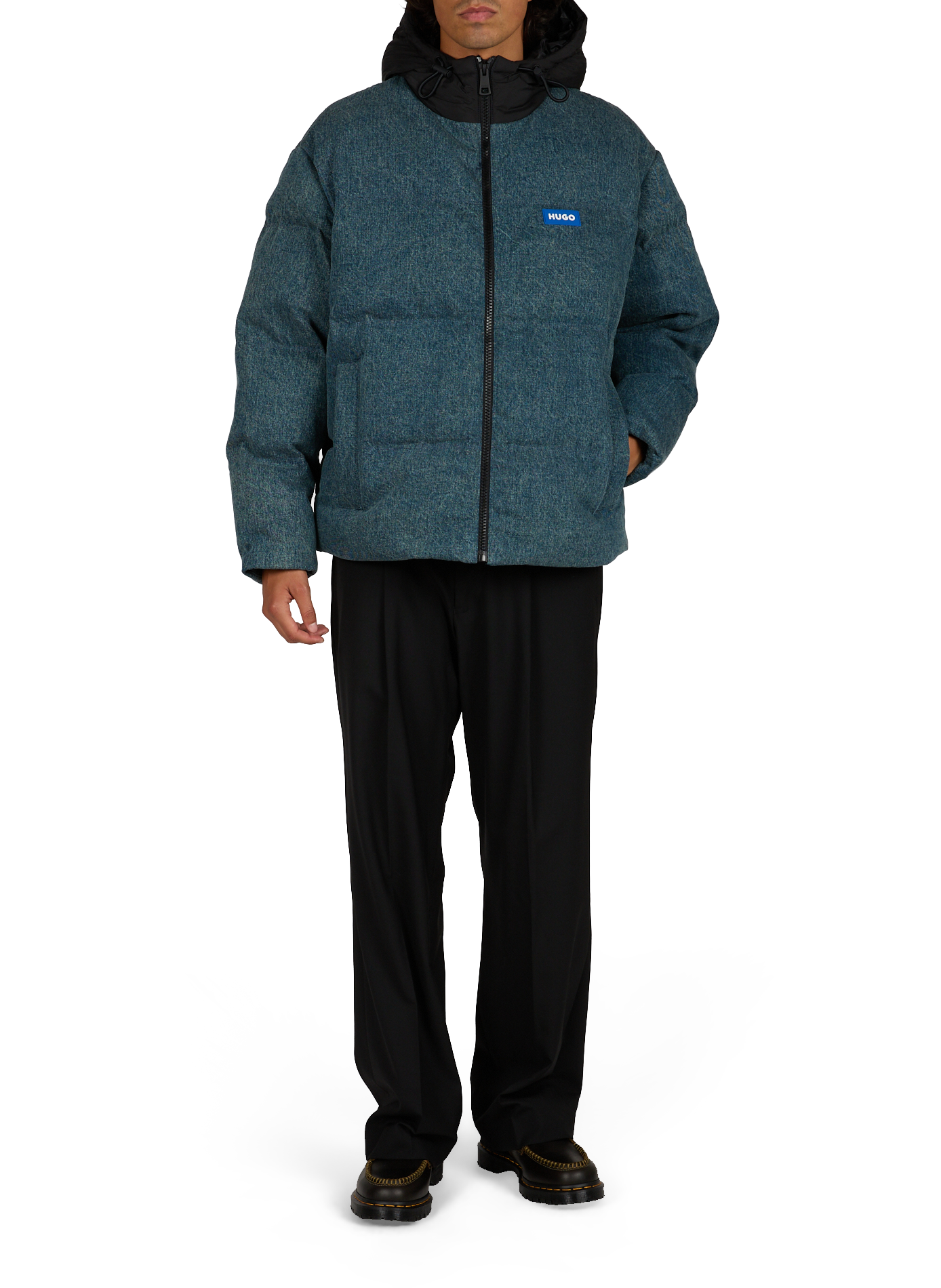 Quilted cotton denim jacket HUGO BLUE Blue