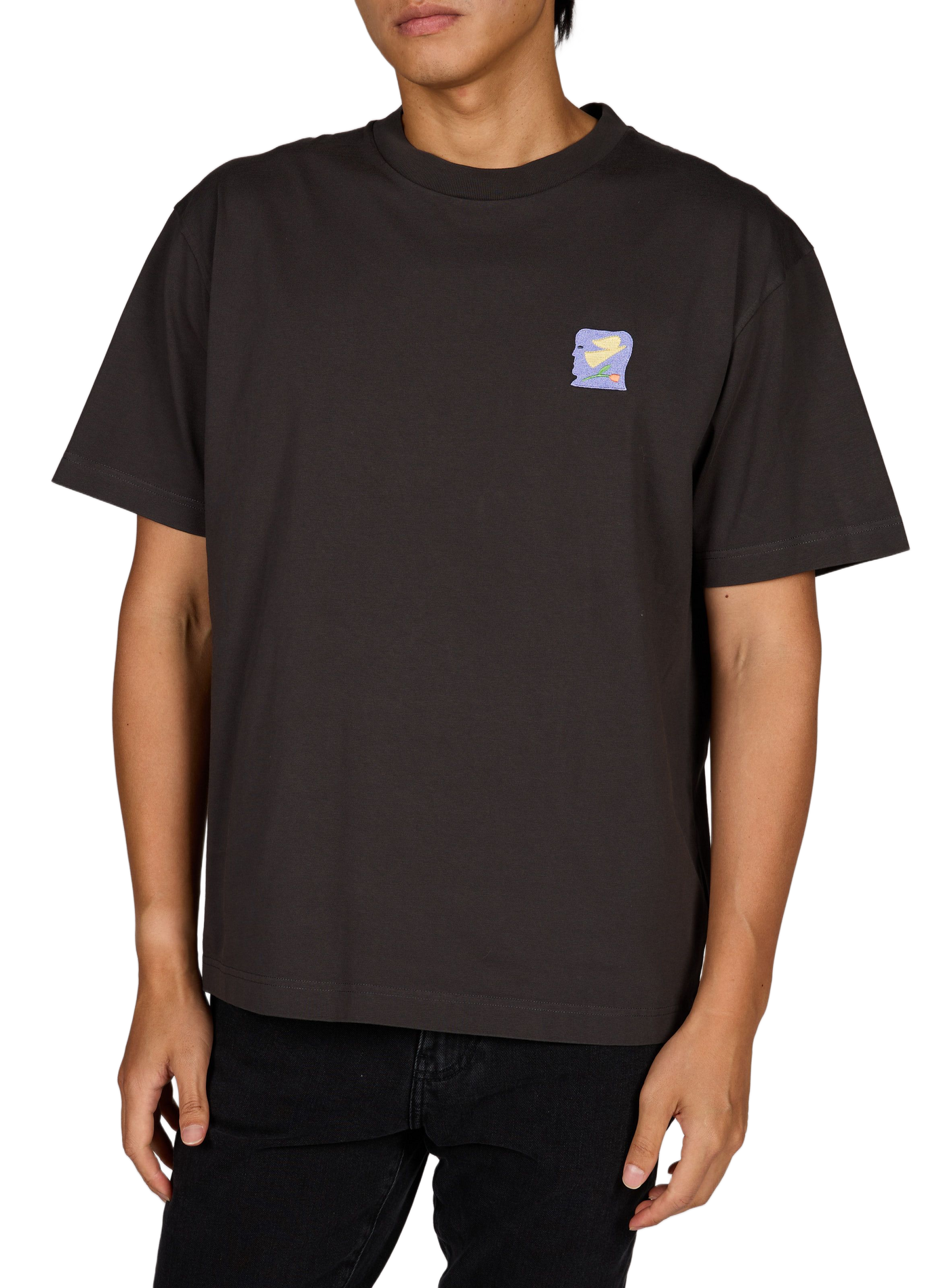 Straight T-shirt with chest embroidery OLOW Black