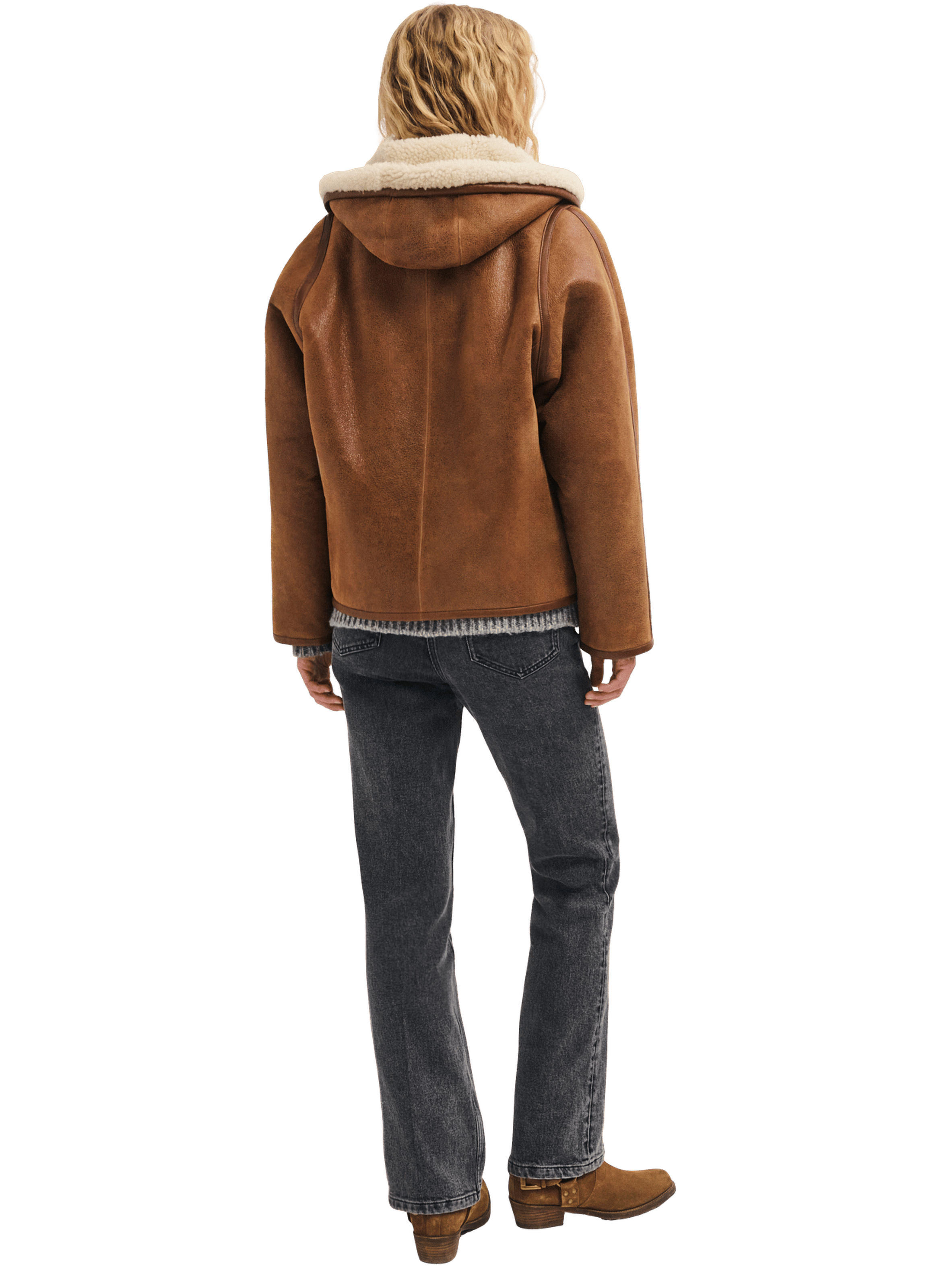Peau lainée réversible à capuche - fern PABLO Beige