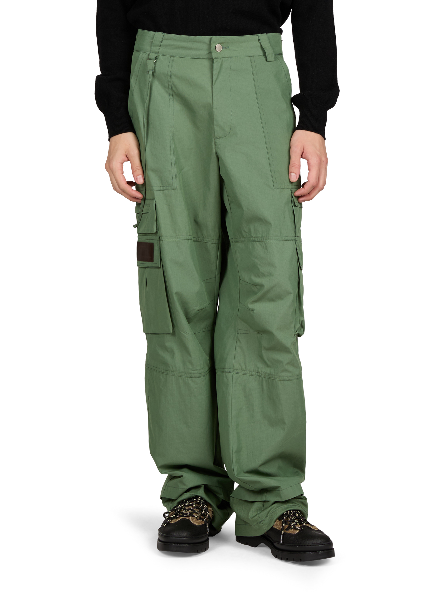 Plain wide-leg cargo trousers CARRER Green