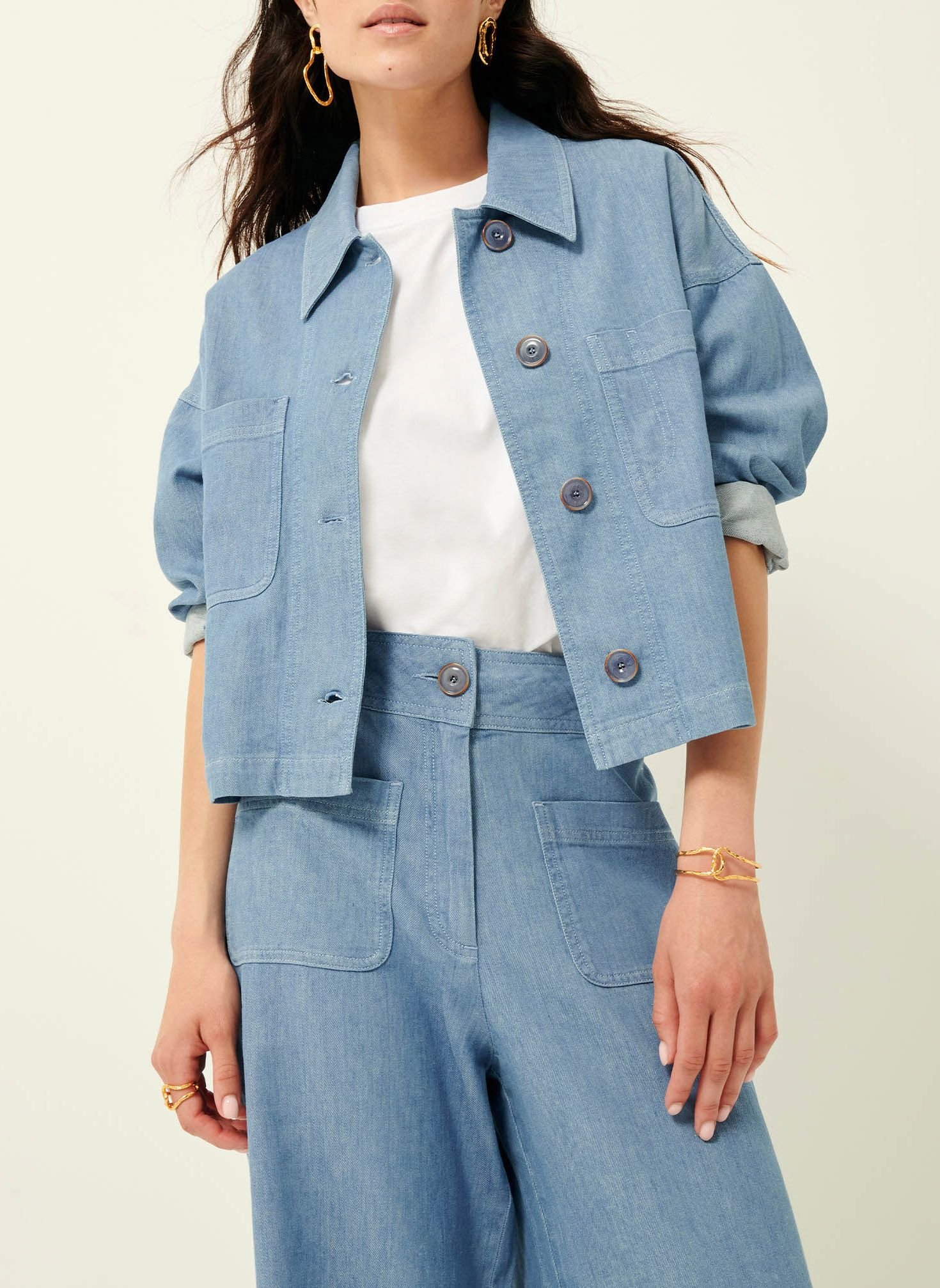 Surchemise droite col classique en coton et lin mélangé notteri SESSUN Bleu