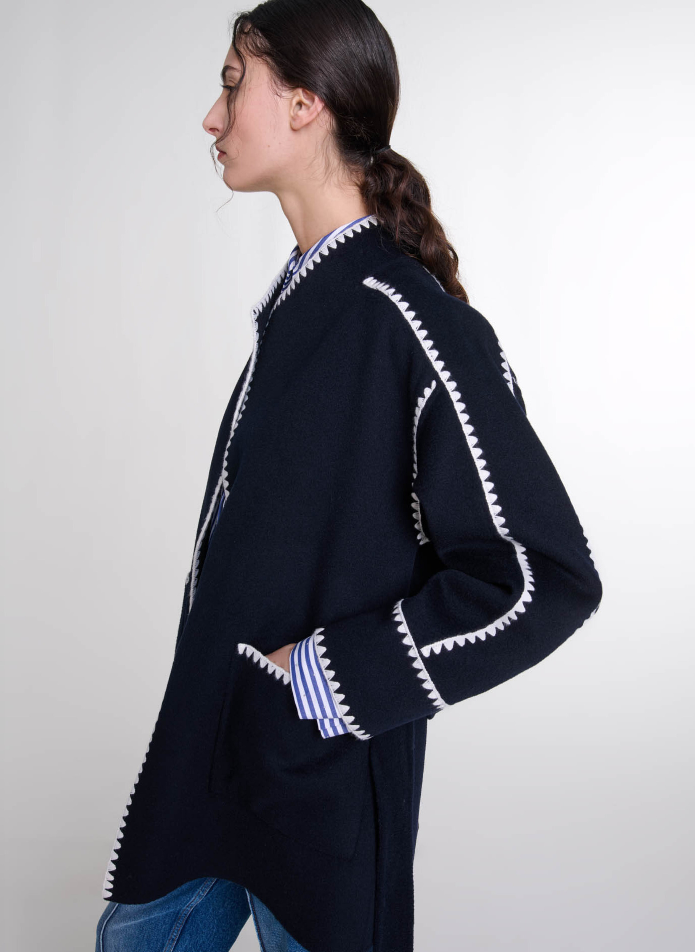 Veste col montant en laine mélangée MAJE Bleu