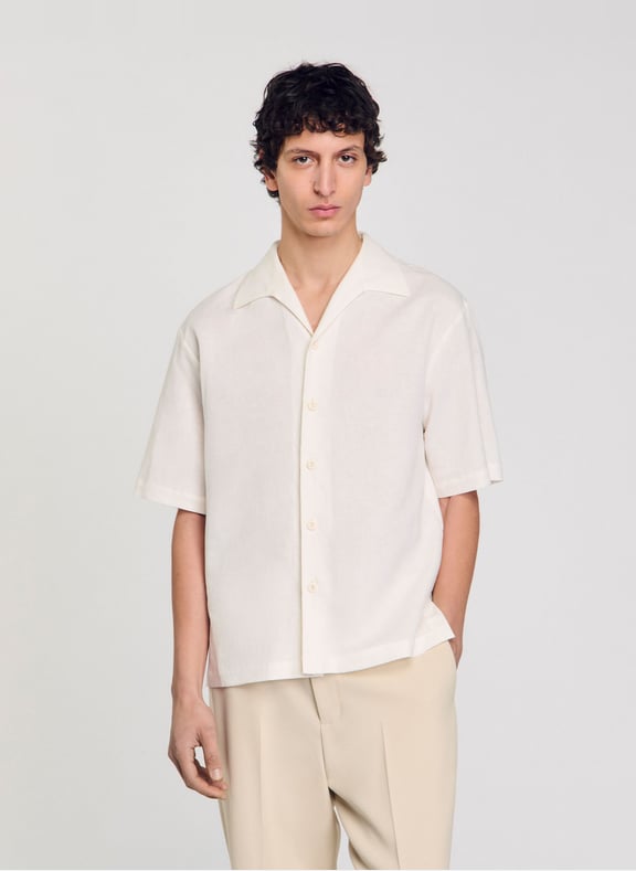 Chemise col classique en coton mélangé Beige by SANDRO SANDRO Chemise col classique en coton mélangé Beige