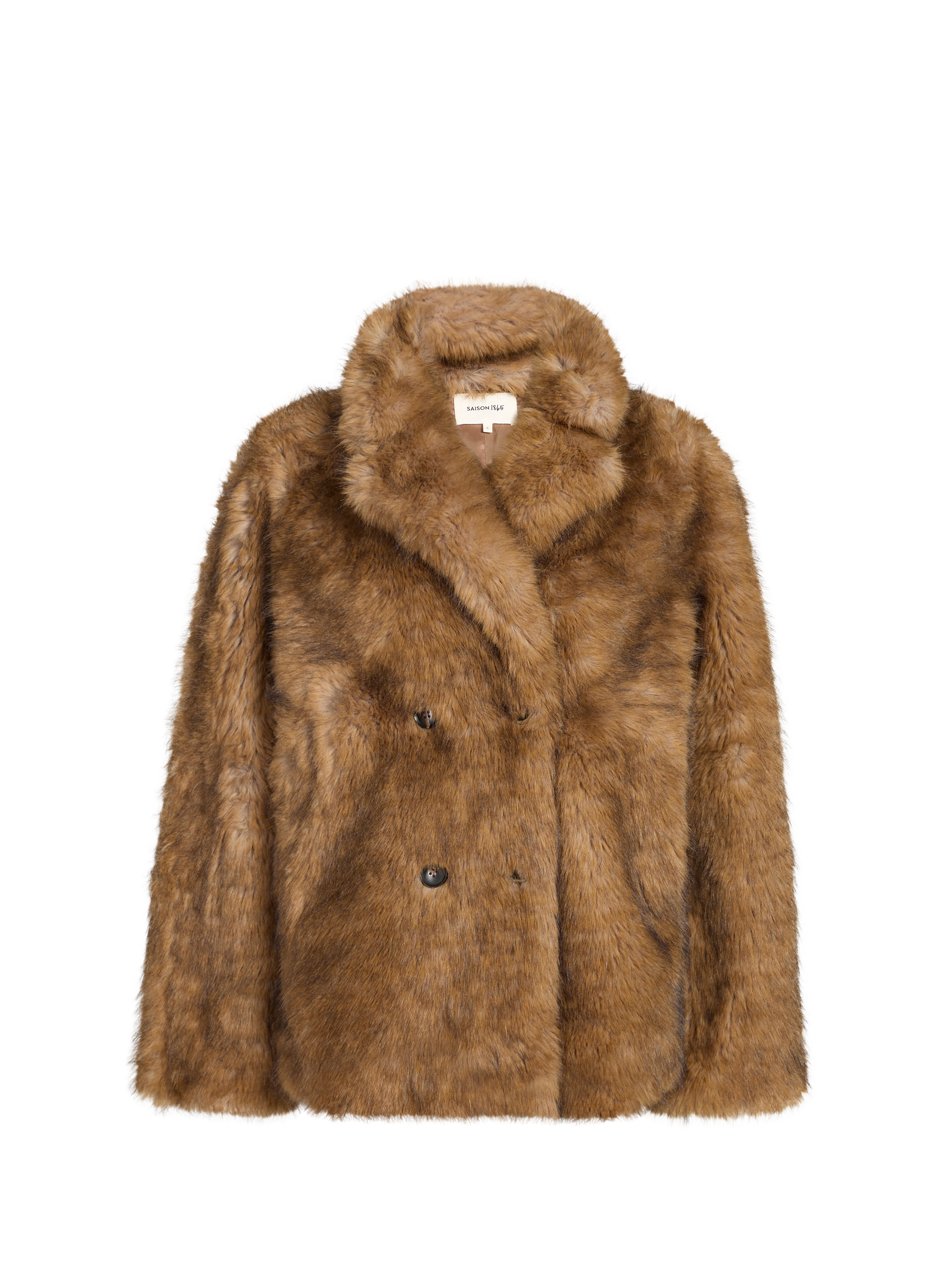 Manteau col tailleur aspect fourrure SAISON 1865 Beige