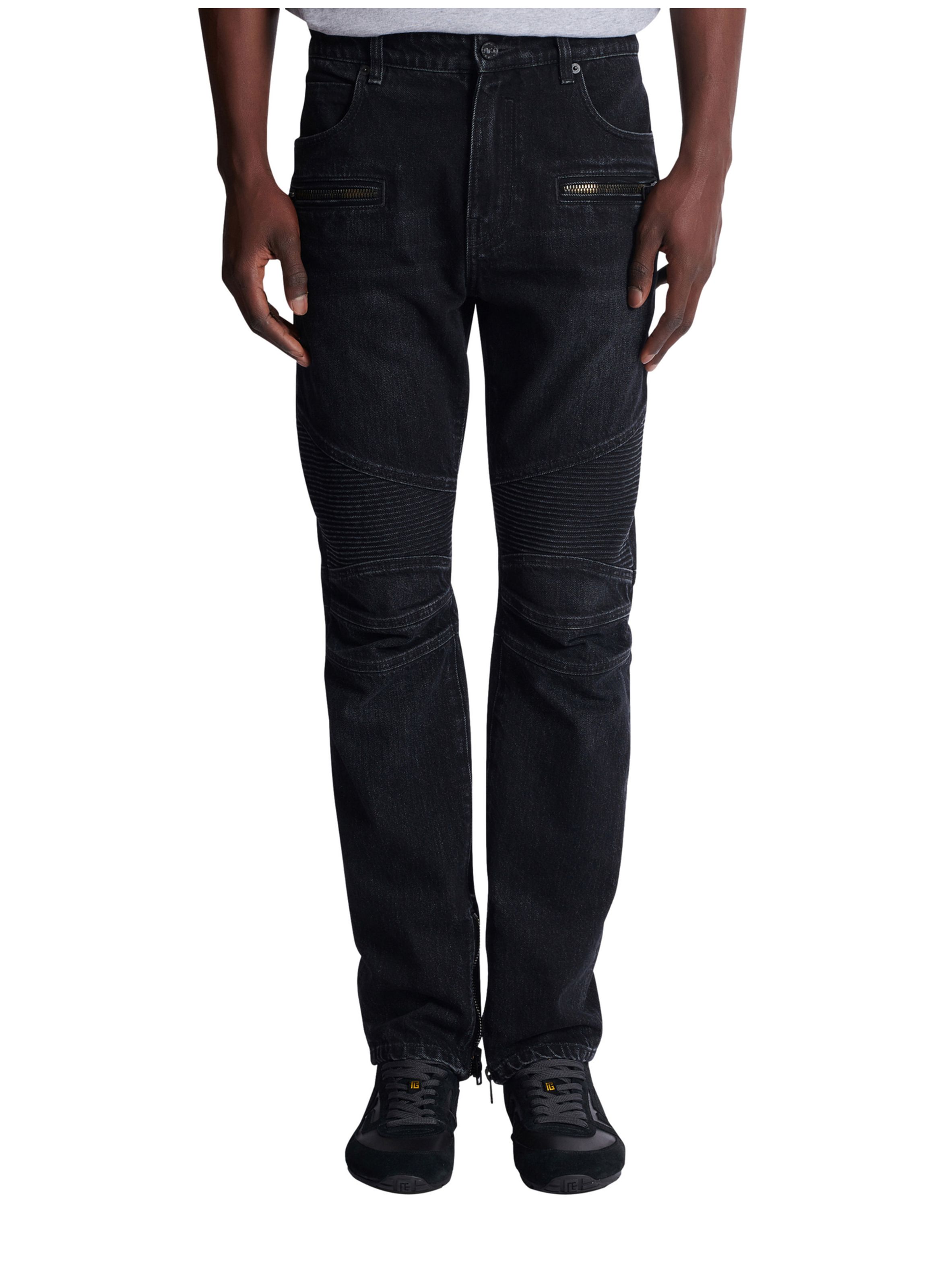 Pantalon biker en denim vintage noir BALMAIN Noir