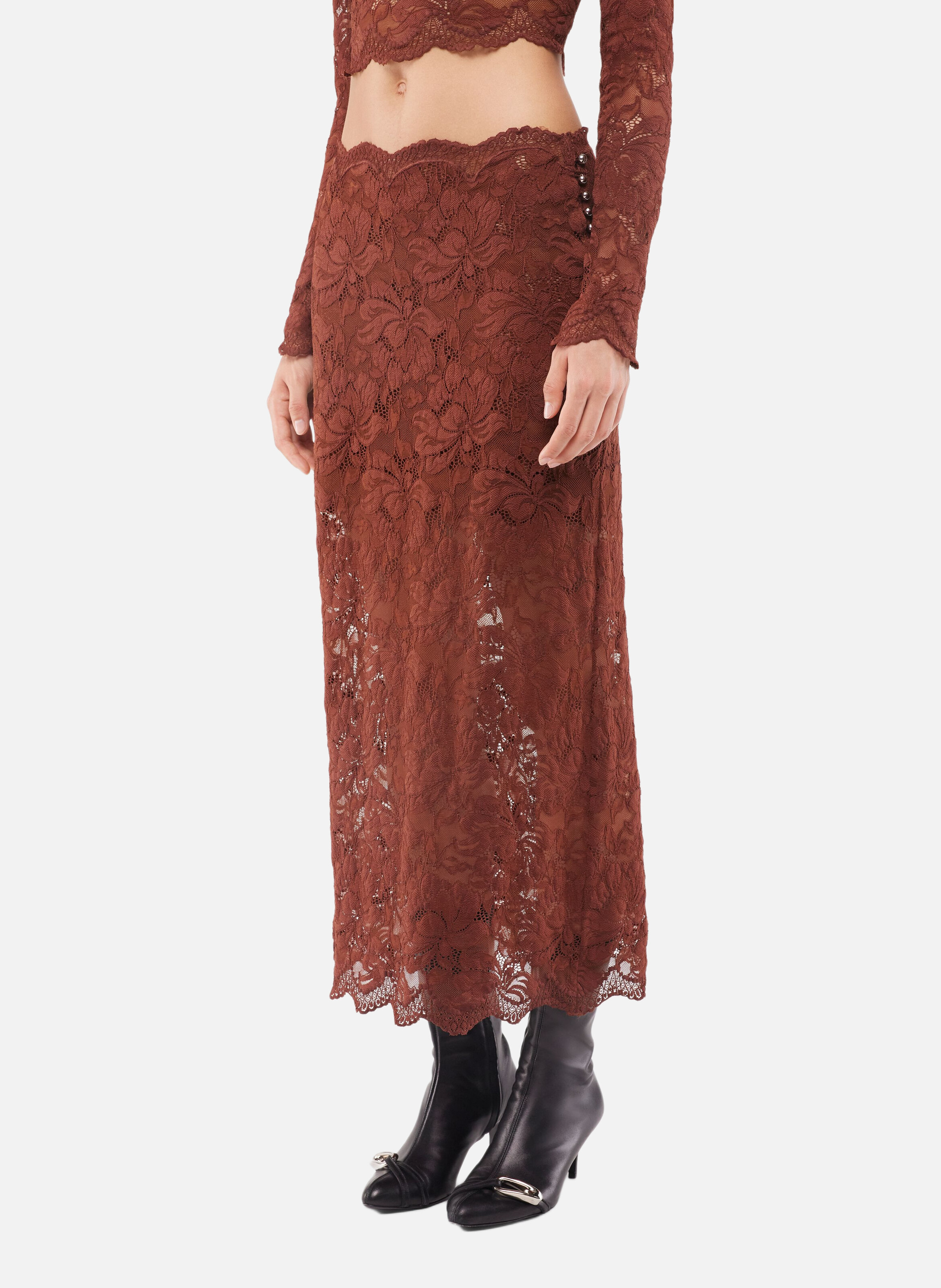 Jupe en dentelle RABANNE Marron