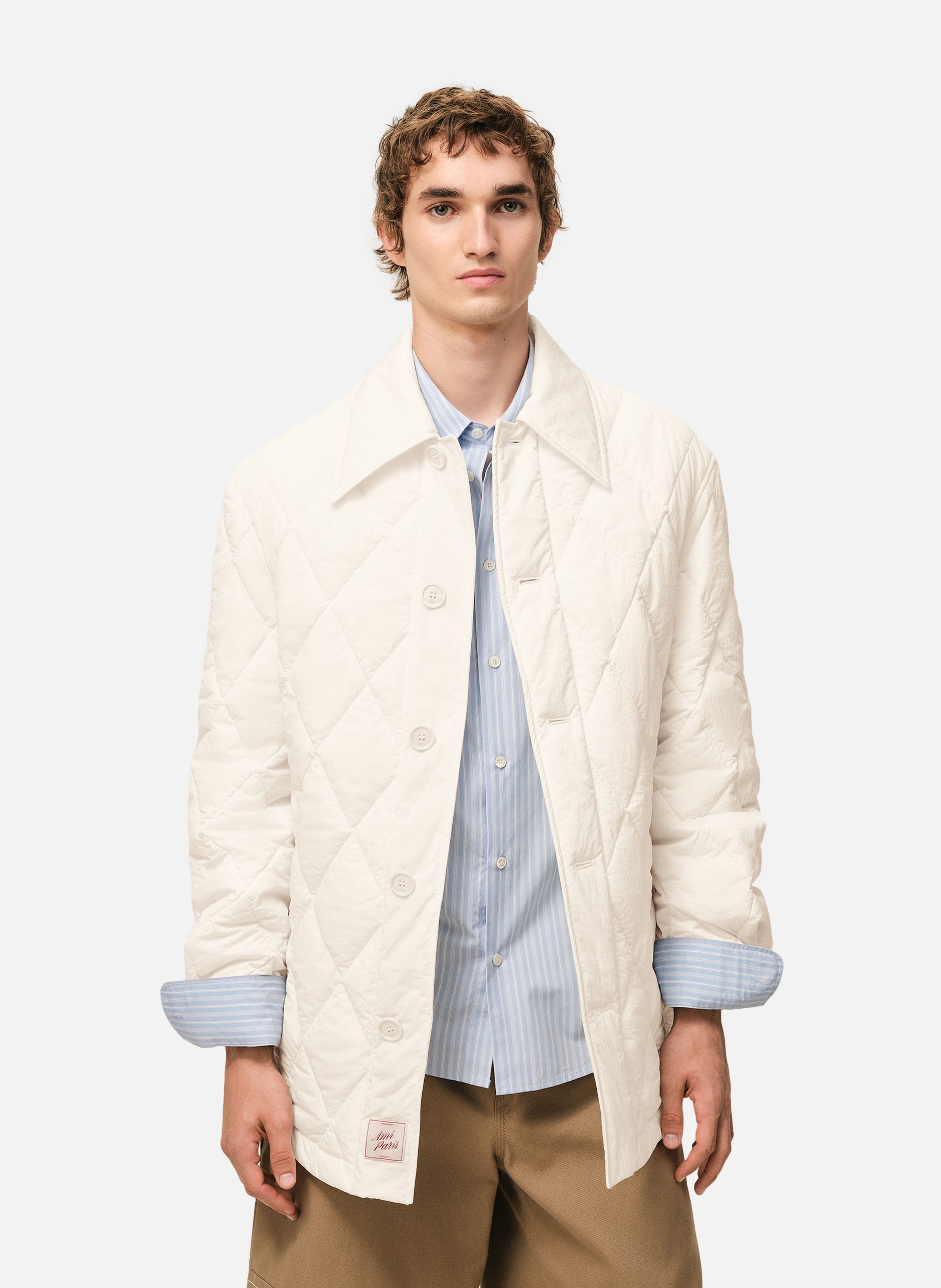 Veste boutonnée rembourrée unisexe en nylon AMI PARIS Blanc