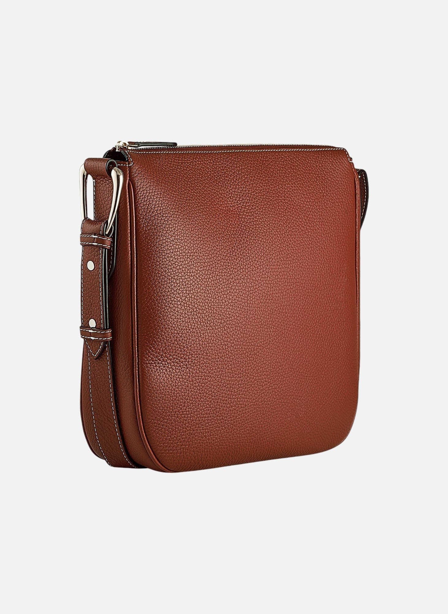 Sac hobo moyen modèle madeleine en cuir de taurillon grainé LE TANNEUR Marron