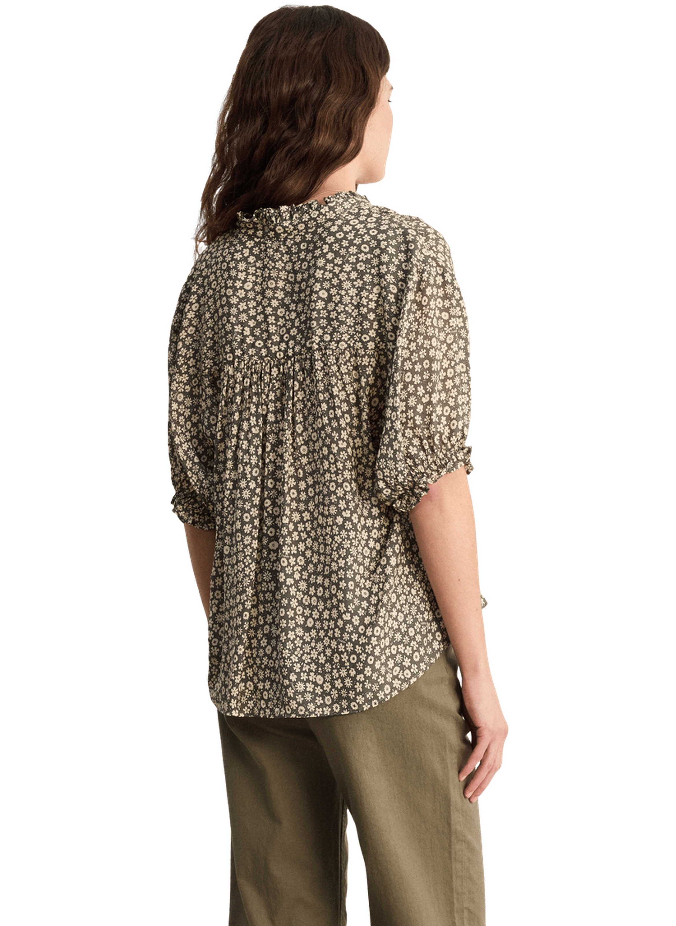 Blouse fleurie à volants - camillea PABLO Kaki