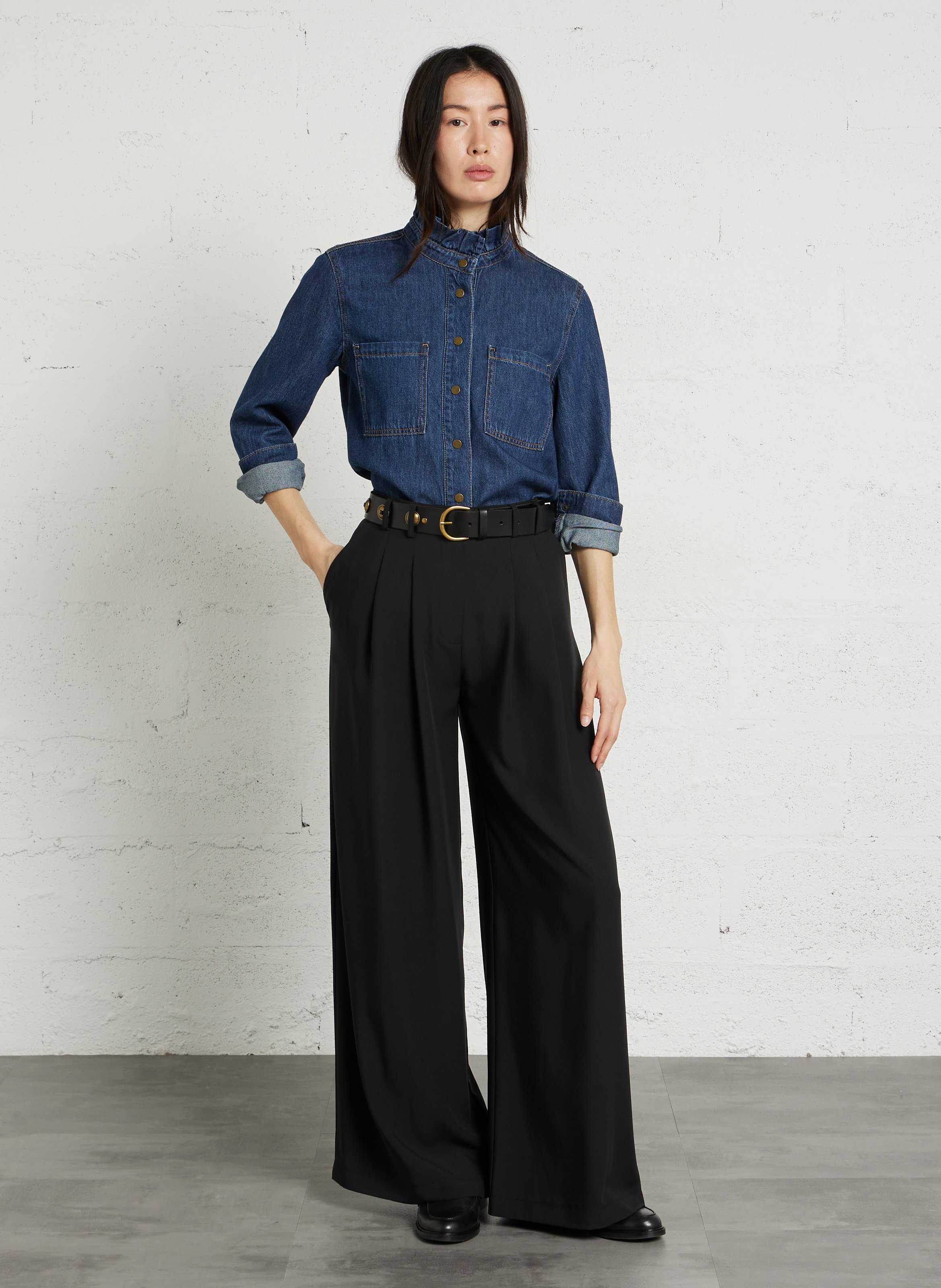Chemise droite col rond en coton denise MAISON 123 Bleu