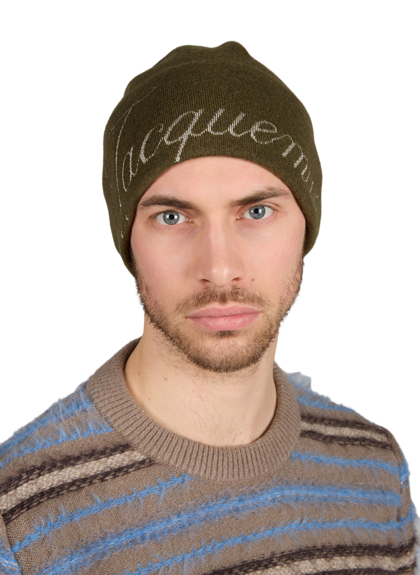 Chevron pattern wool and cashmere blend beanie JACQUEMUS Khaki
