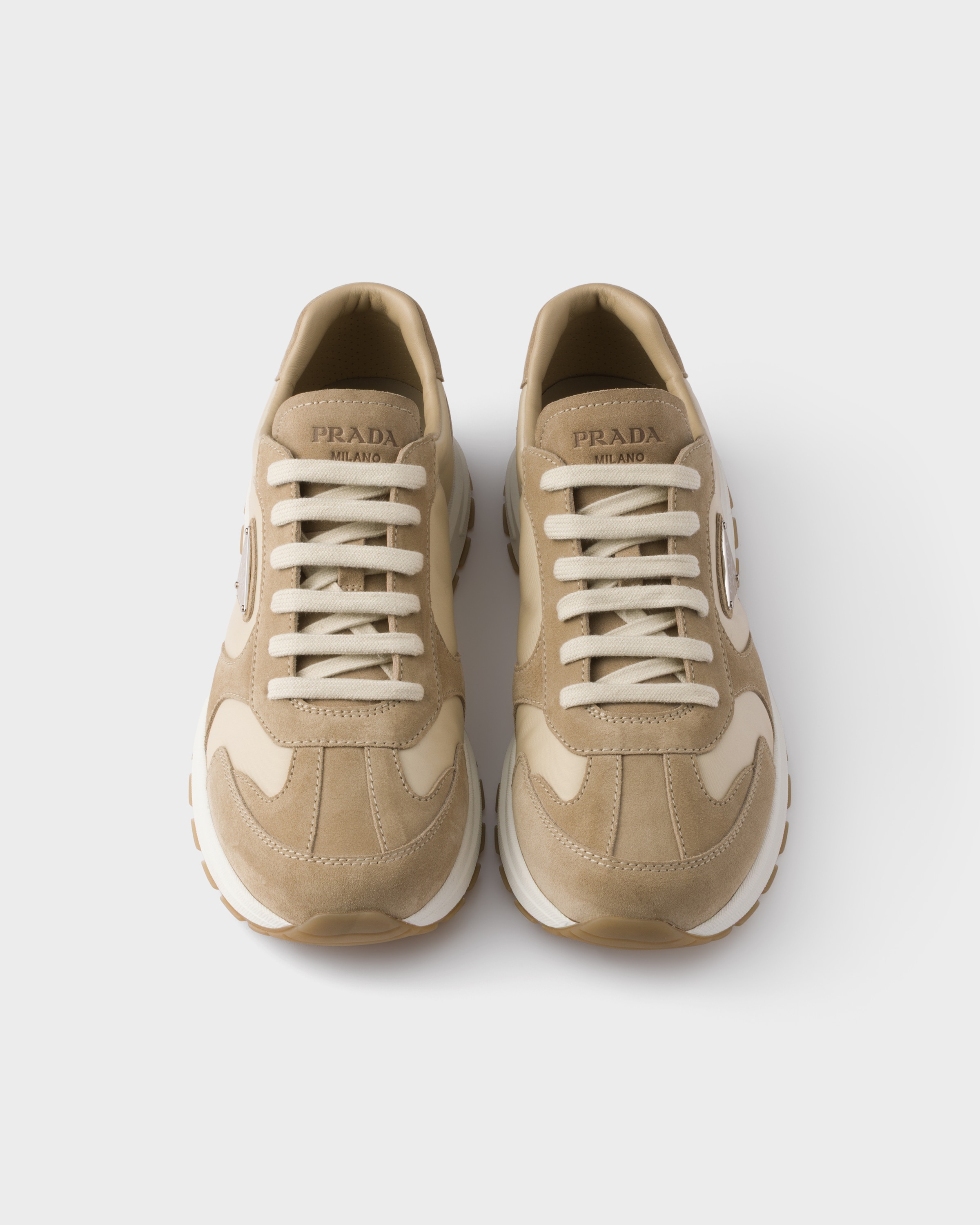 Sneakers prax en daim et re-nylon PRADA Beige