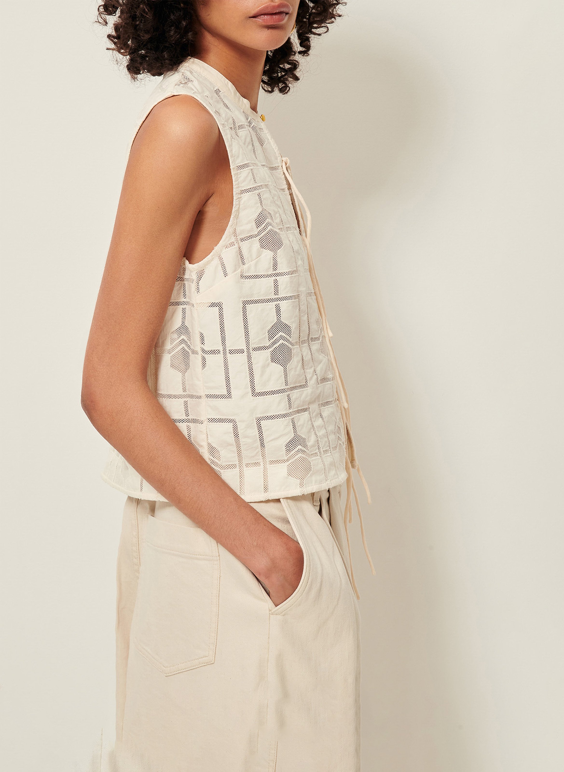 Top sans manches à motif résille janiece SESSUN Beige