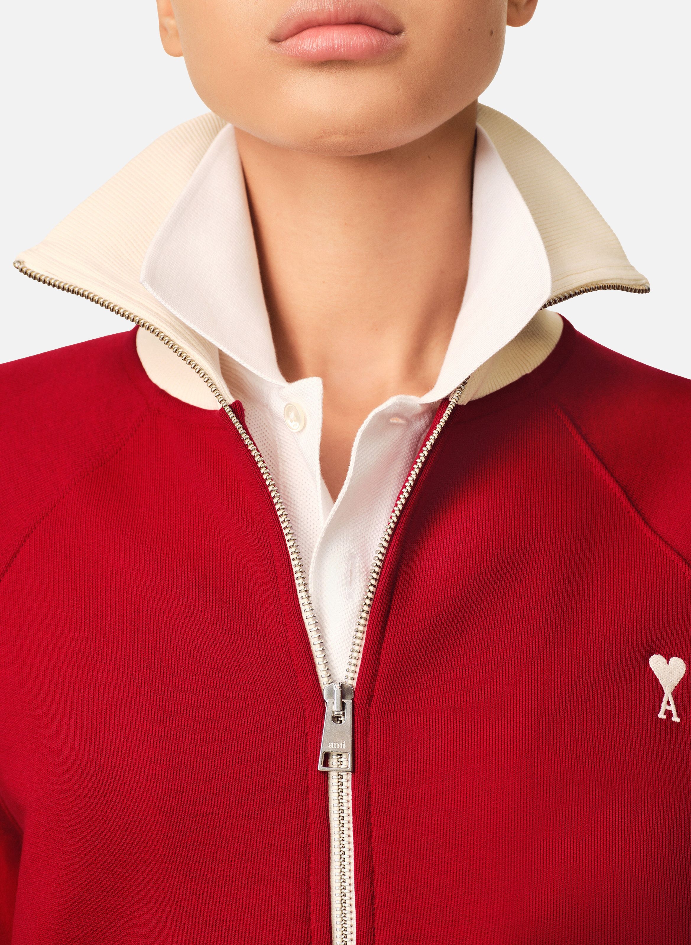 Sweatshirt zippé unisexe en coton ami de coeur AMI PARIS Rouge