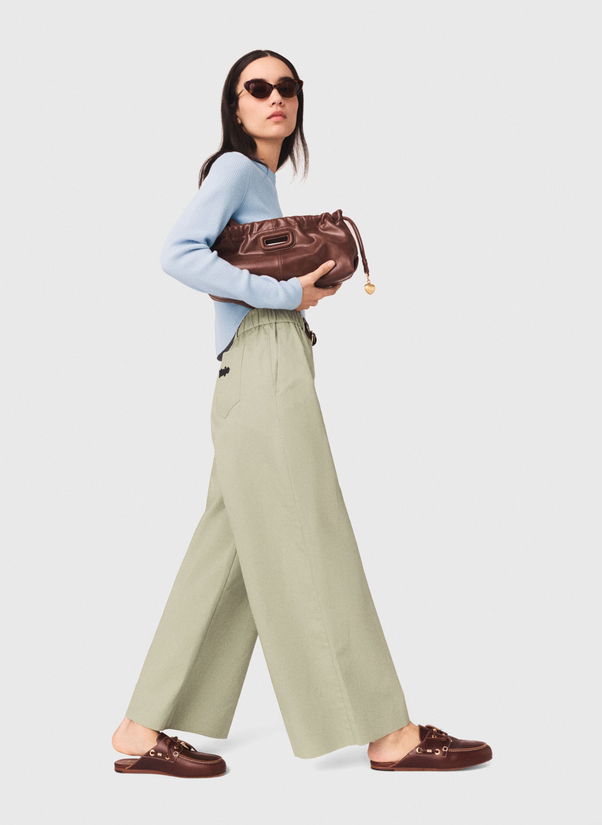 Pantalon large en coton | Kaki MAJE Femme