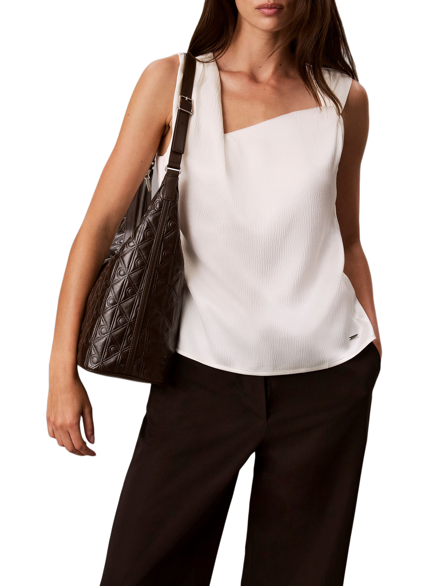 Handbag with golden metal logo CALVIN KLEIN Black