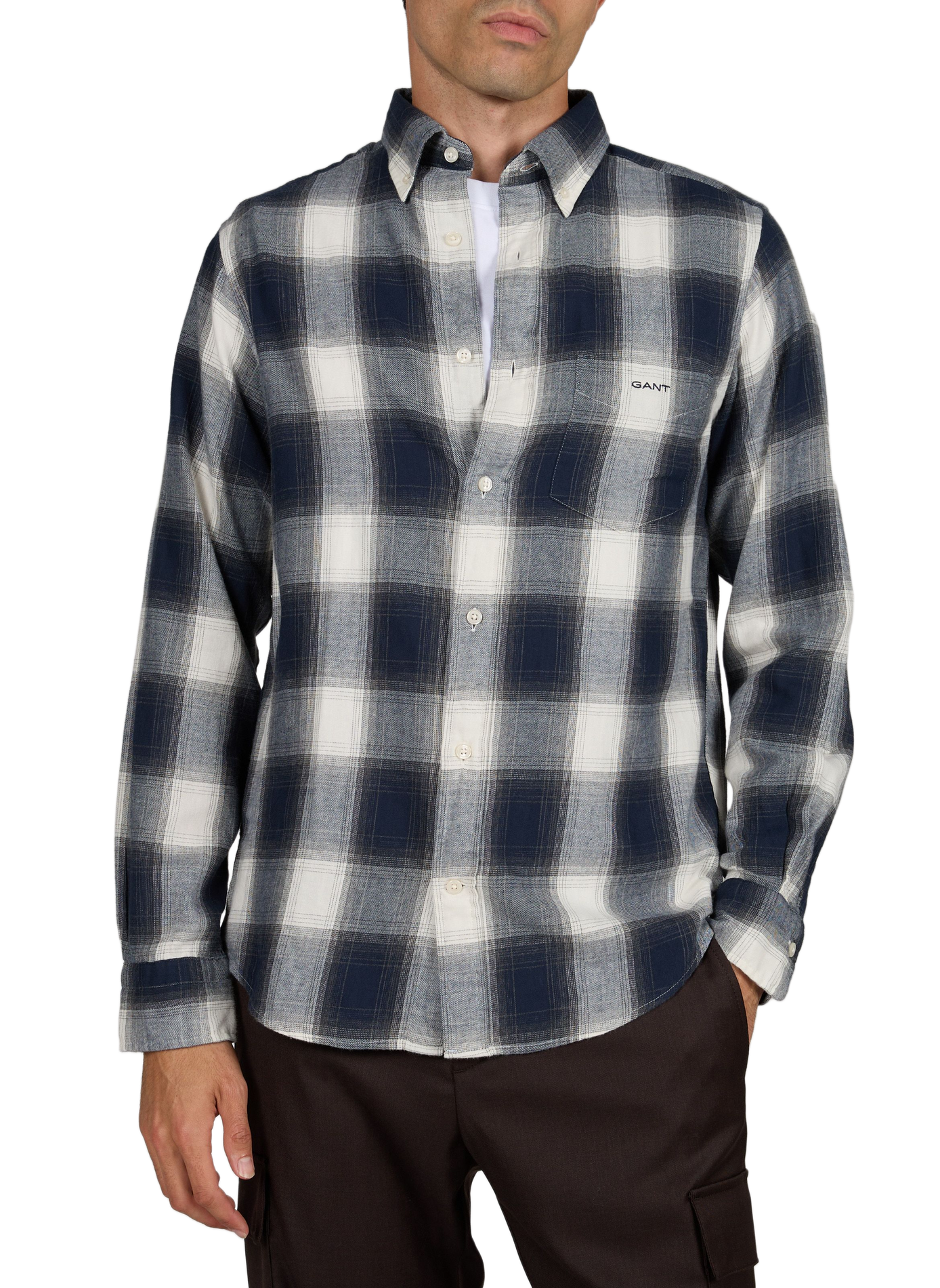 Straight checked cotton shirt with button-down collar GANT Blue