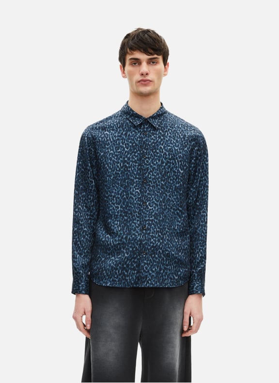 Chemise imprimé léopard en soie mélangée Bleu by THE KOOPLES THE KOOPLES Chemise imprimé léopard en soie mélangée Bleu