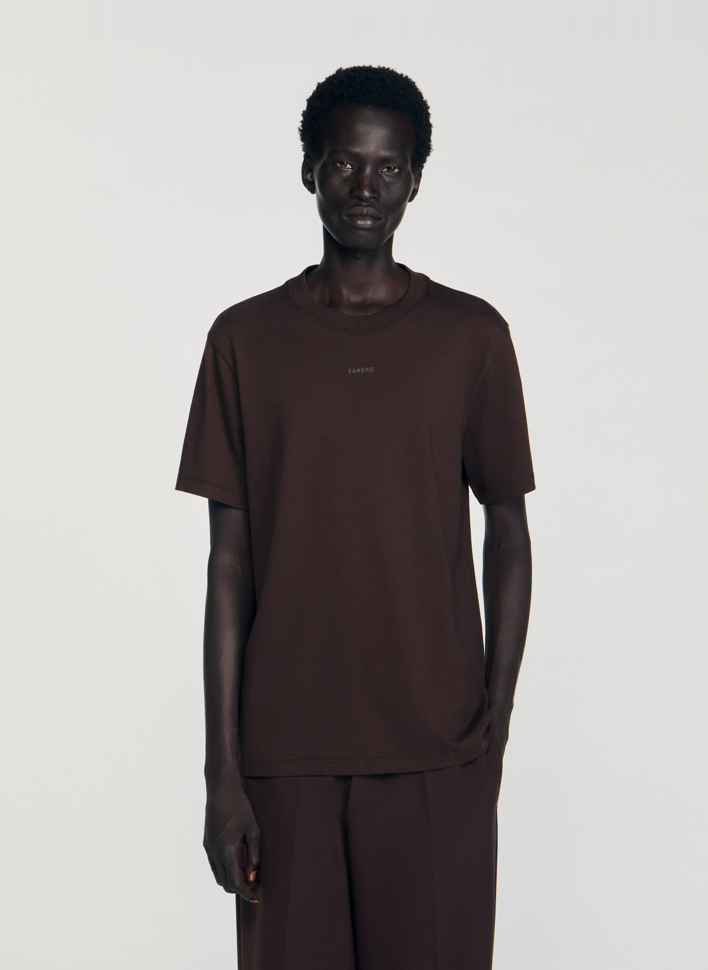 Tee-shirt droit en coton SANDRO Marron