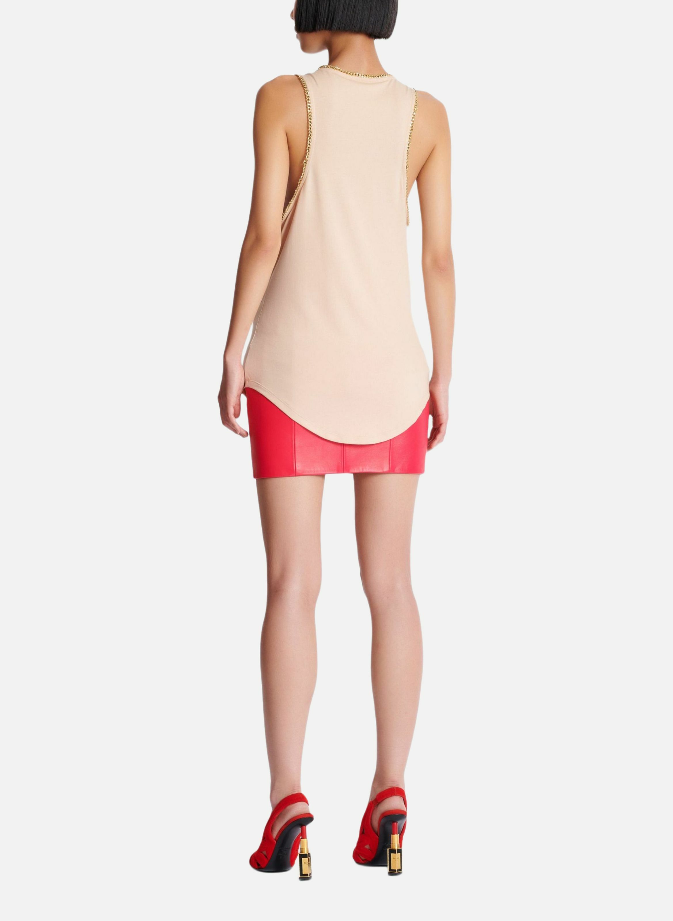 Débardeur fluide en jersey avec chaînes BALMAIN Beige