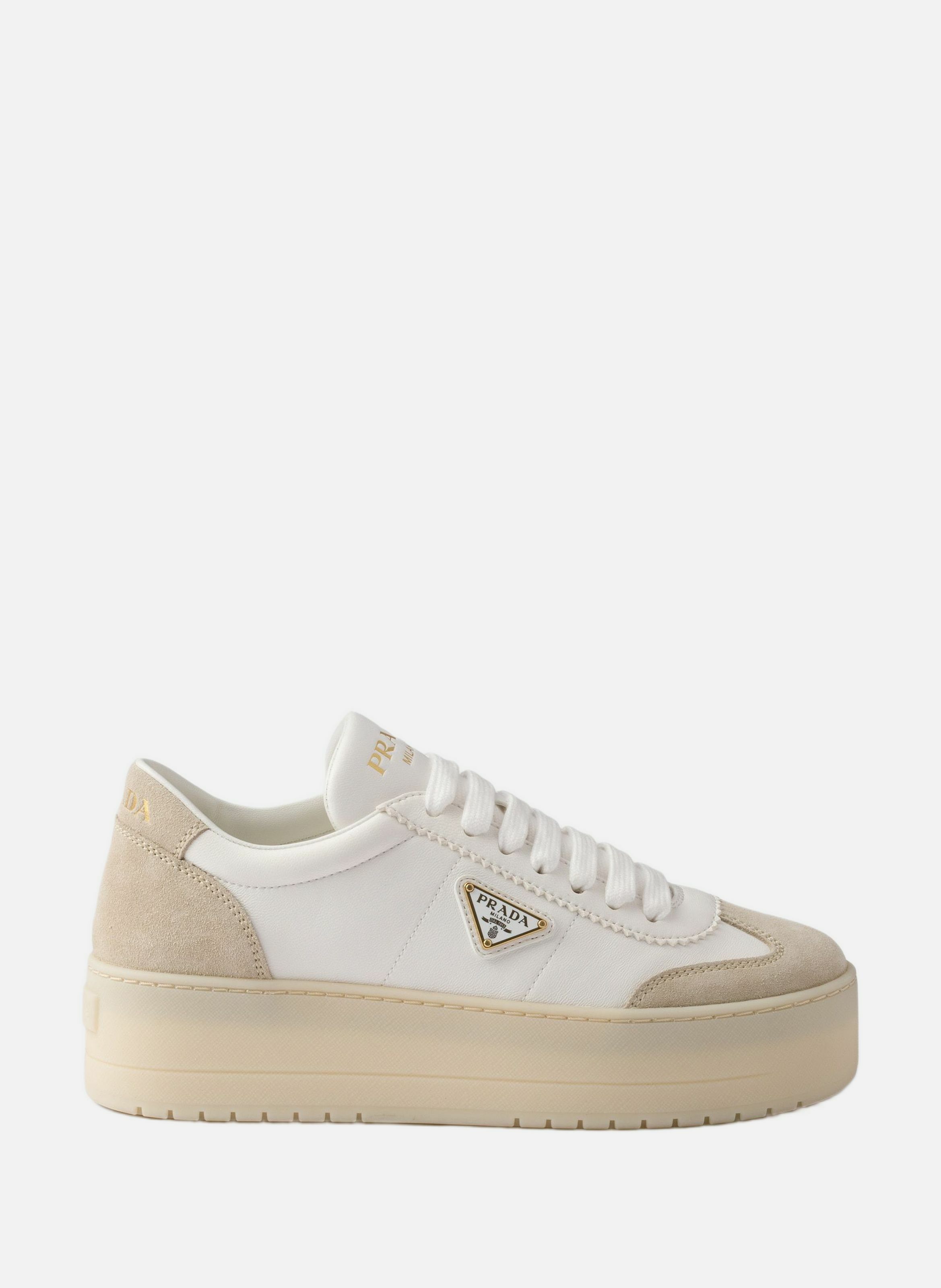 Sneakers downtown bold en cuir nappa et veau velou PRADA Blanc