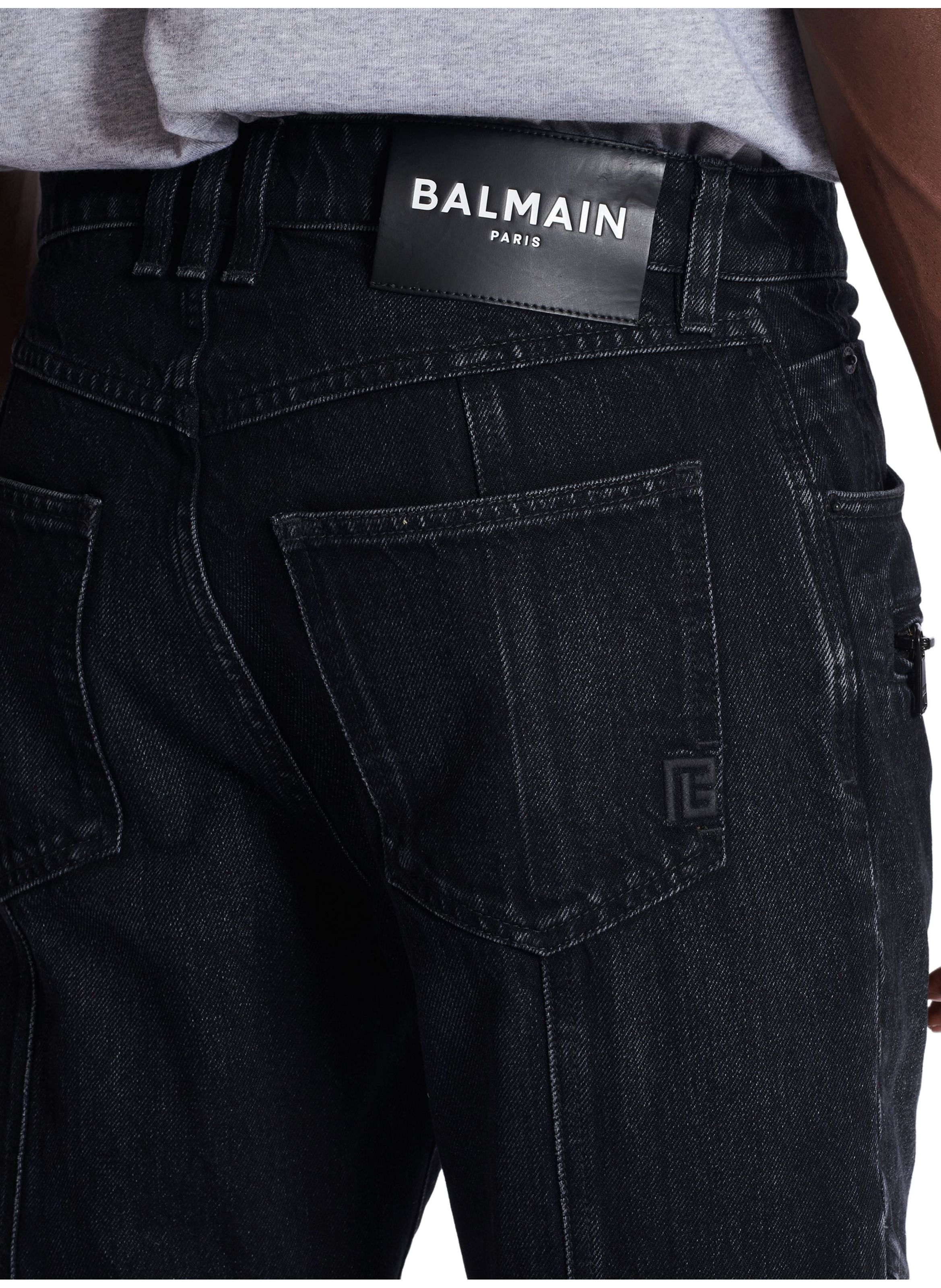 Pantalon biker en denim vintage noir BALMAIN Noir