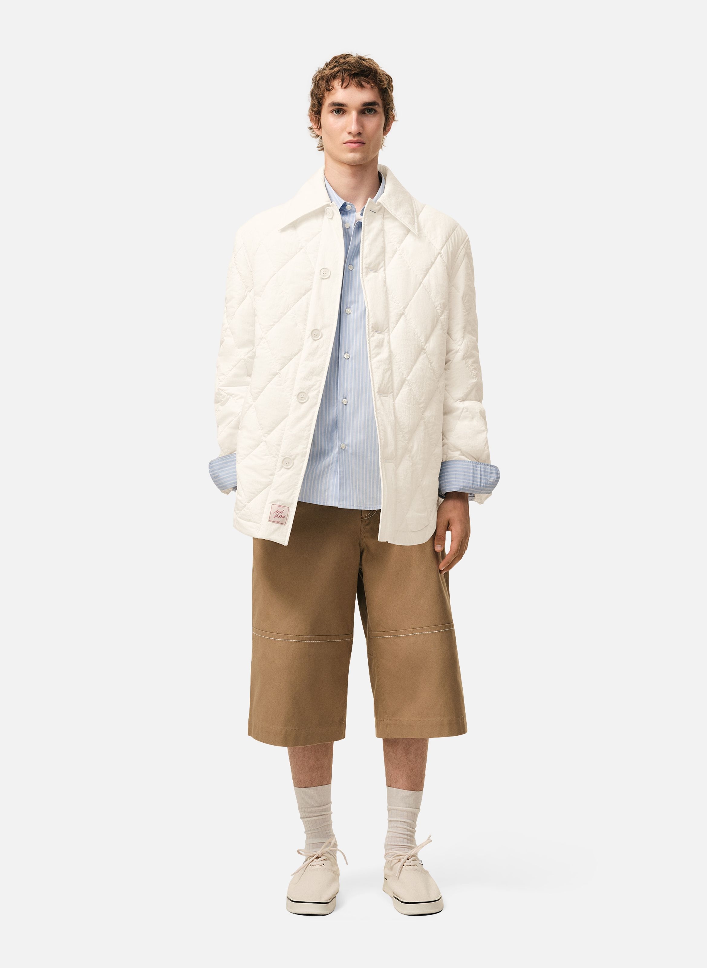 Veste boutonnée rembourrée unisexe en nylon AMI PARIS Blanc