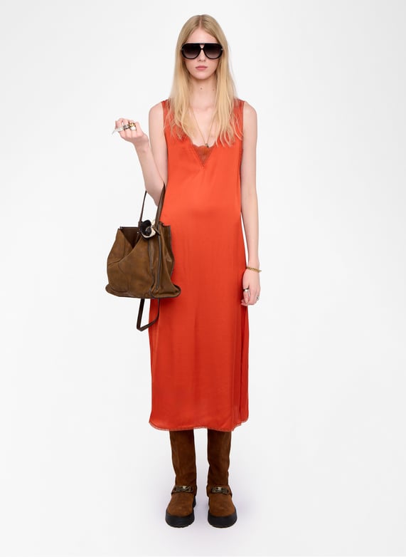 Renzo lace detail split midi dress Orange Zadig&Voltaire - Women | Printemps.com Renzo lace detail split midi dress Orange Zadig&Voltaire - Women | Printemps.com