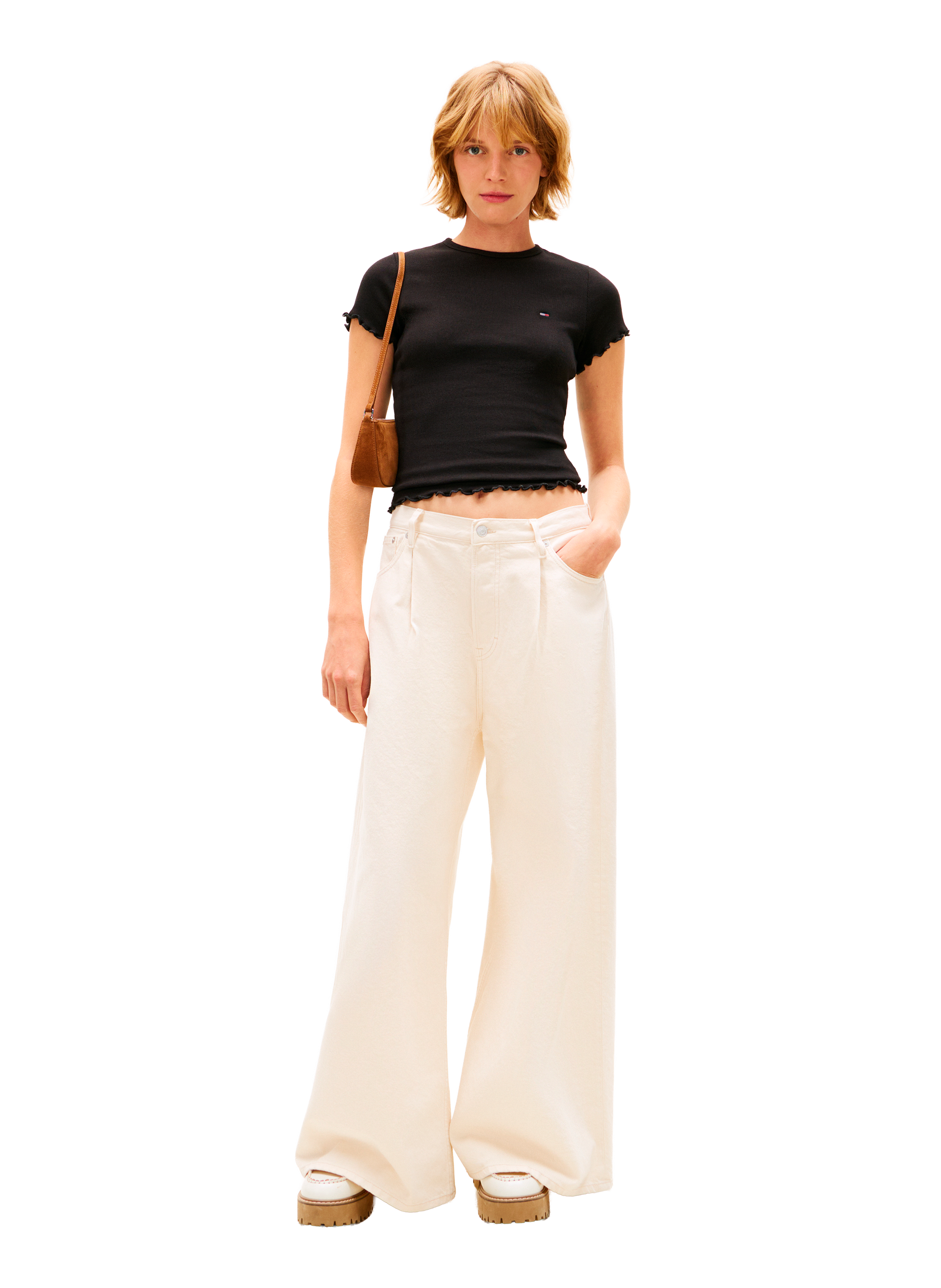 Straight fit blended cotton t-shirt TOMMY HILFIGER Black