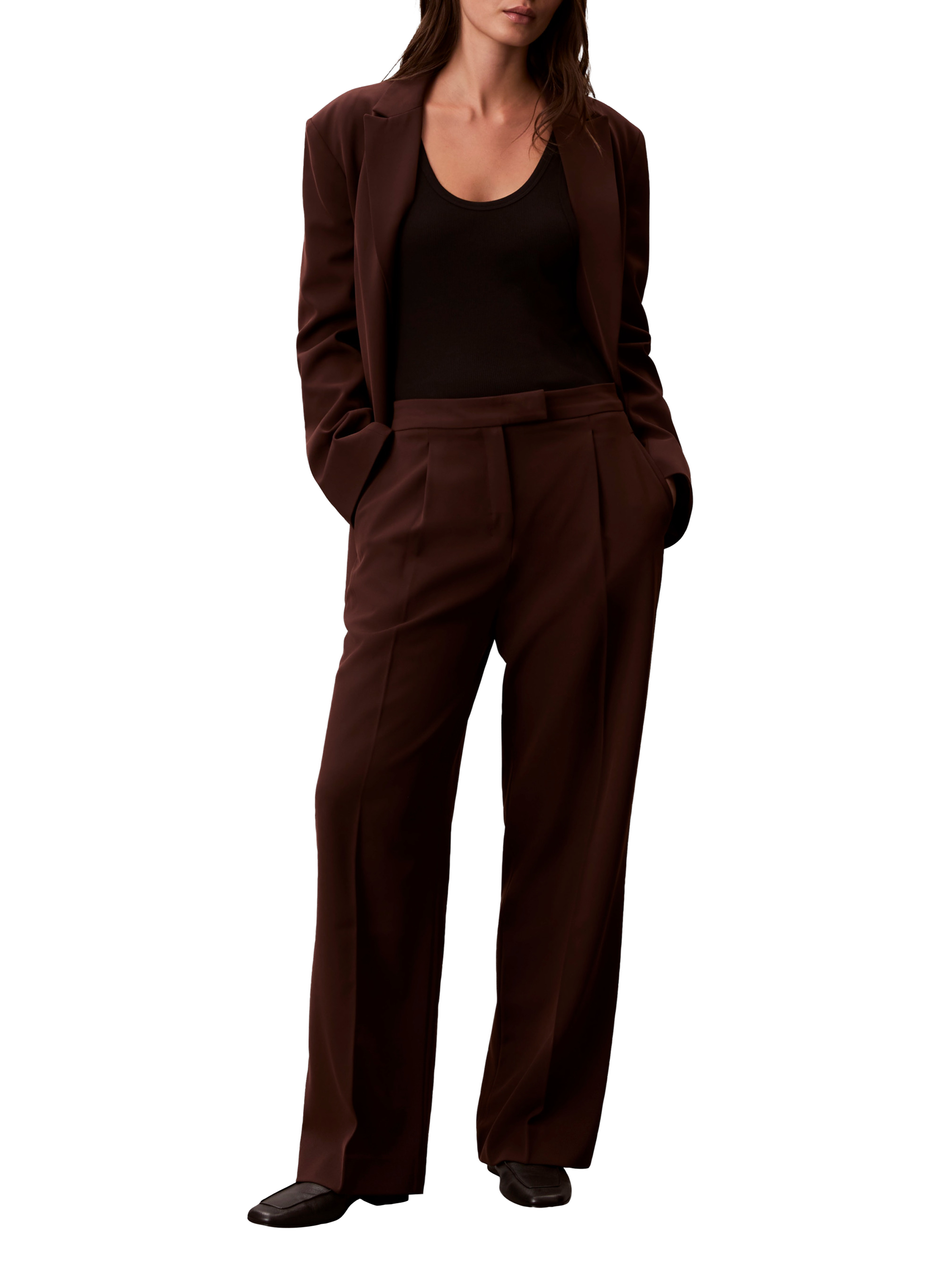 Pantalon droit à plis CALVIN KLEIN Marron