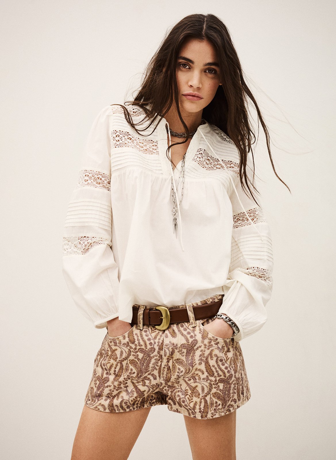 Top droit col tunisien en coton nami BA&SH Beige