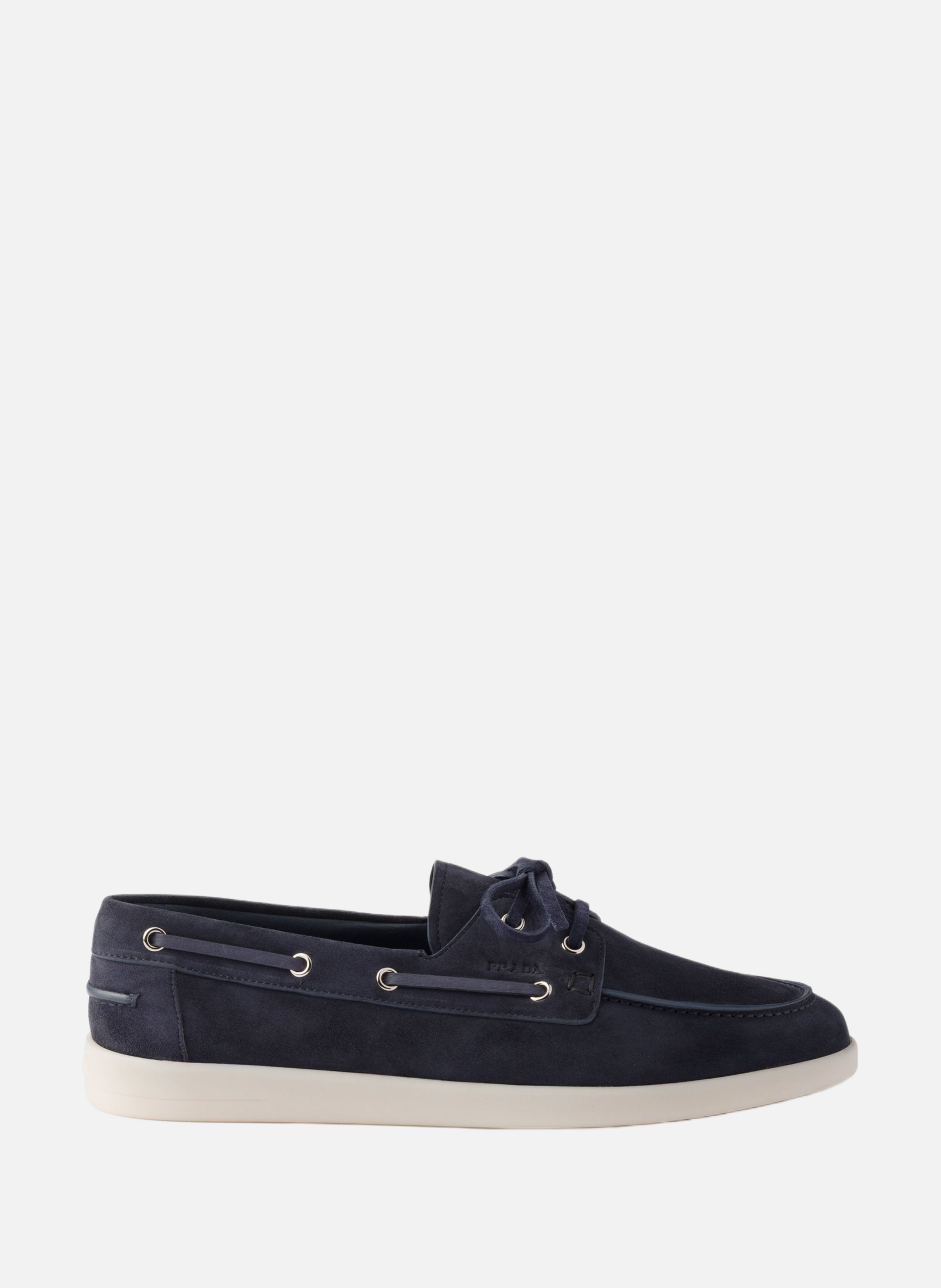 Souliers bateau en veau velours avec lacets PRADA Bleu
