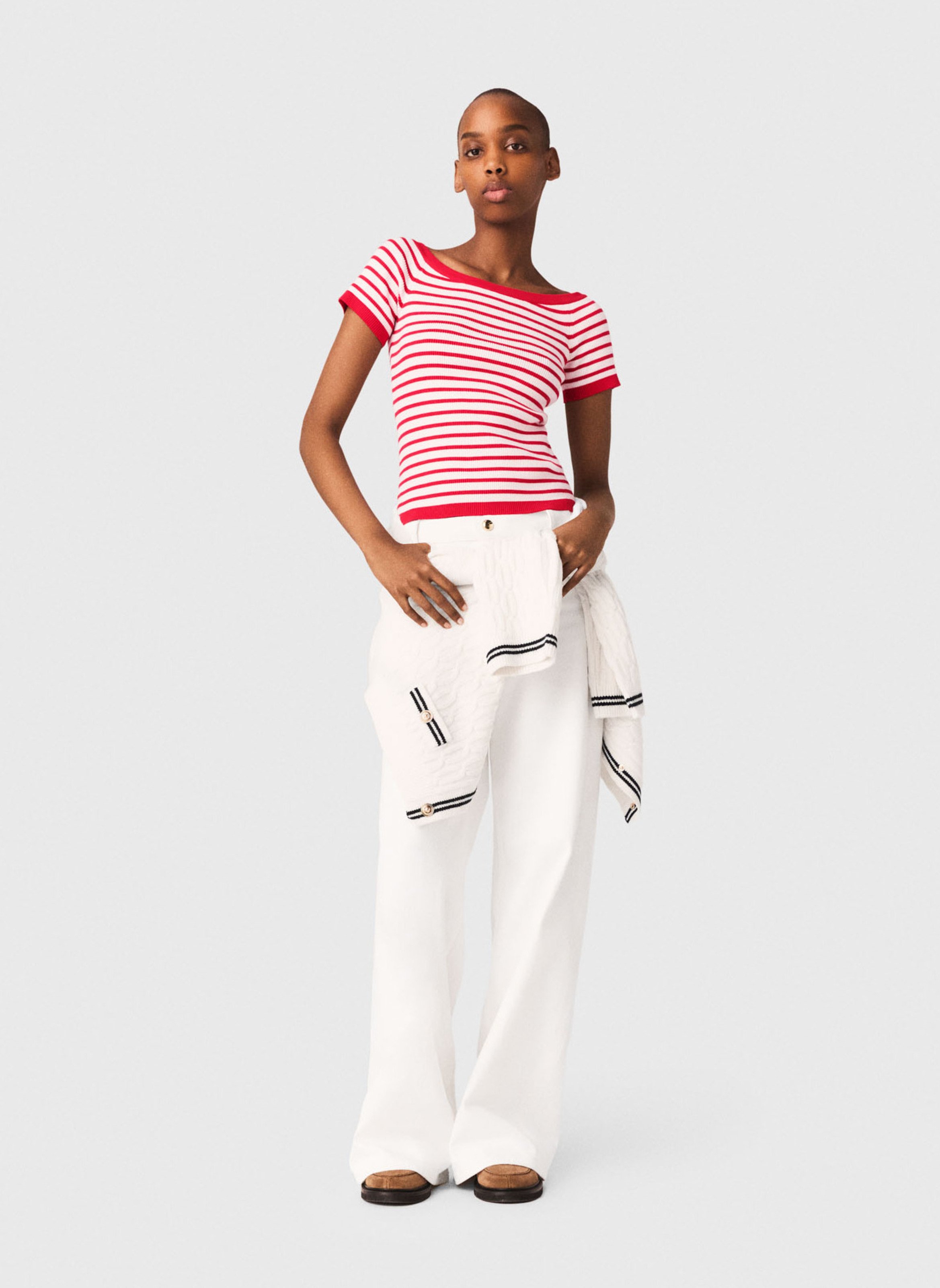 Tee-shirt col bateau à rayures MAJE Rouge