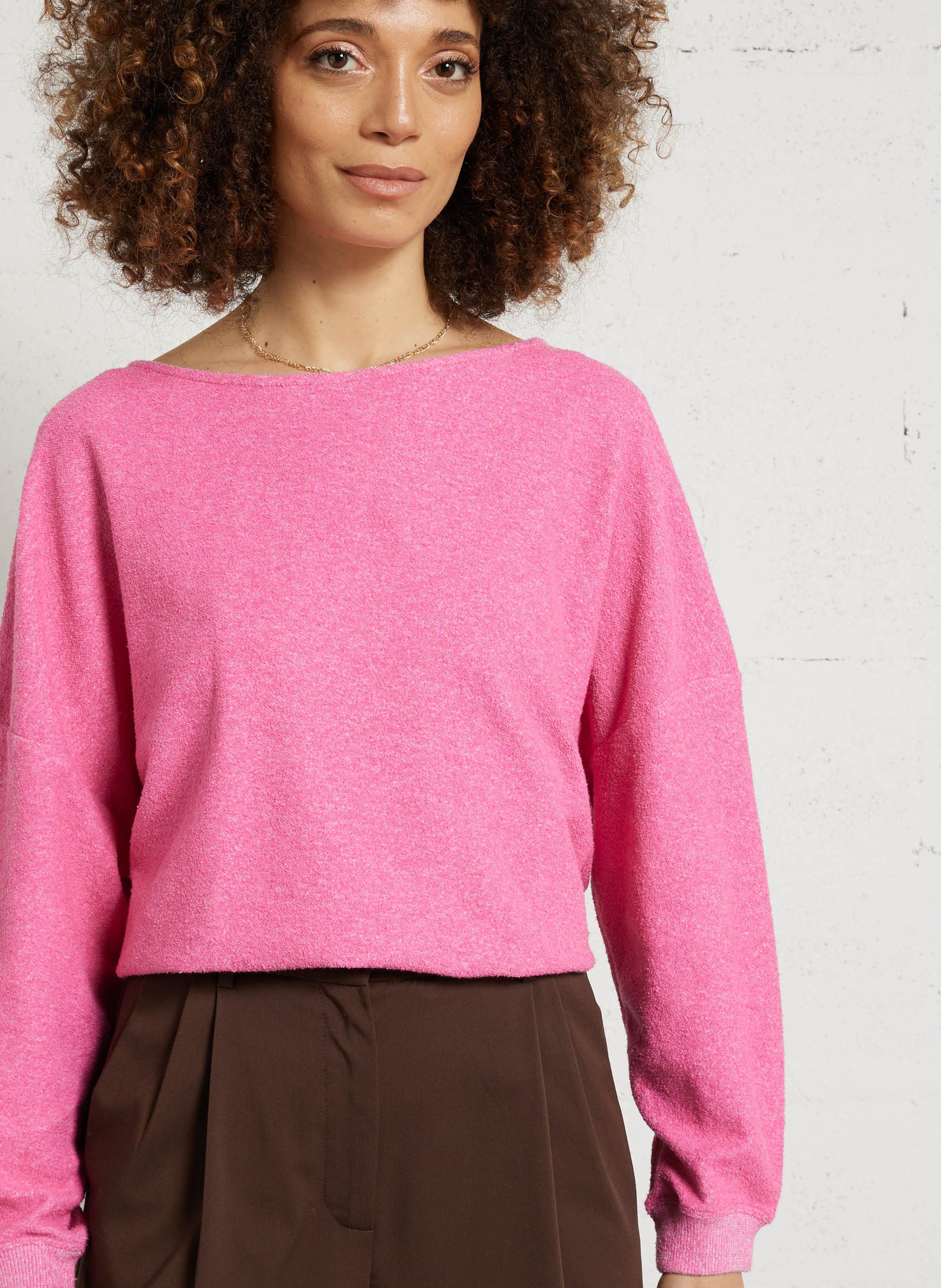 Sweat col bateau droit uni cluway AMERICAN VINTAGE Rose