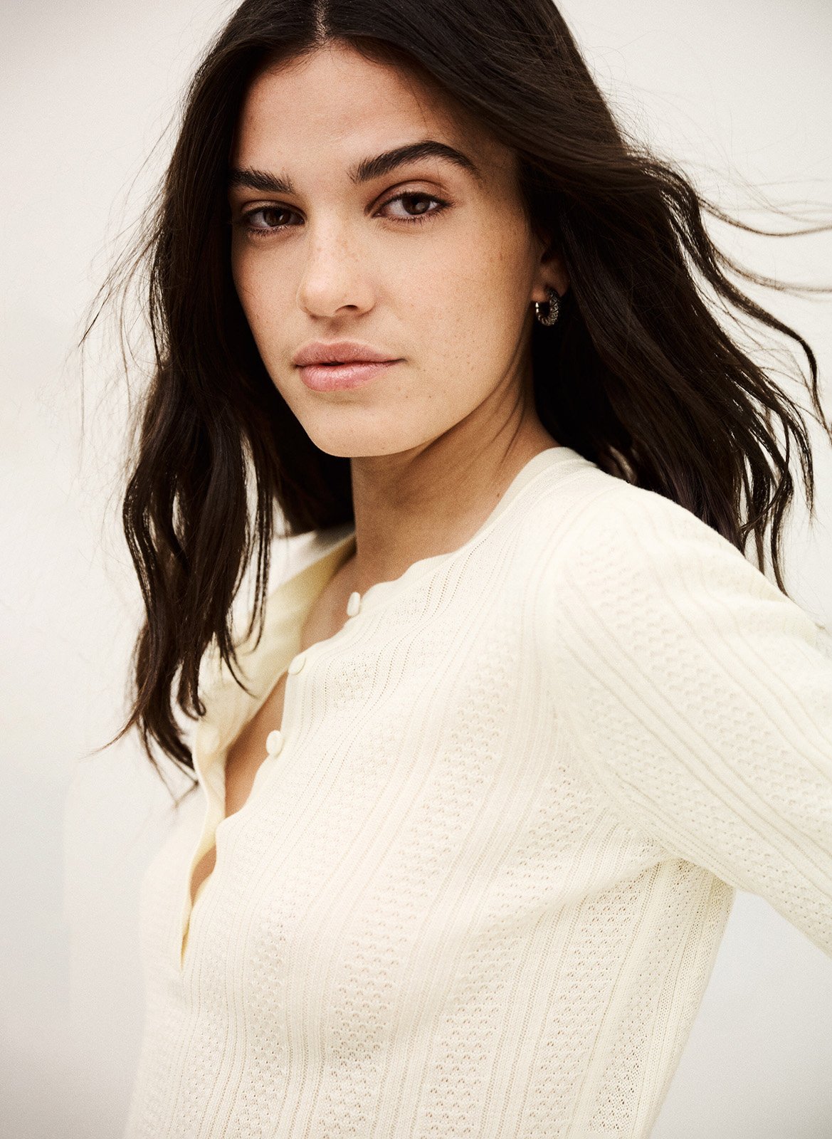 Pull col rond en maille fantaisie unie viola BA&SH Beige