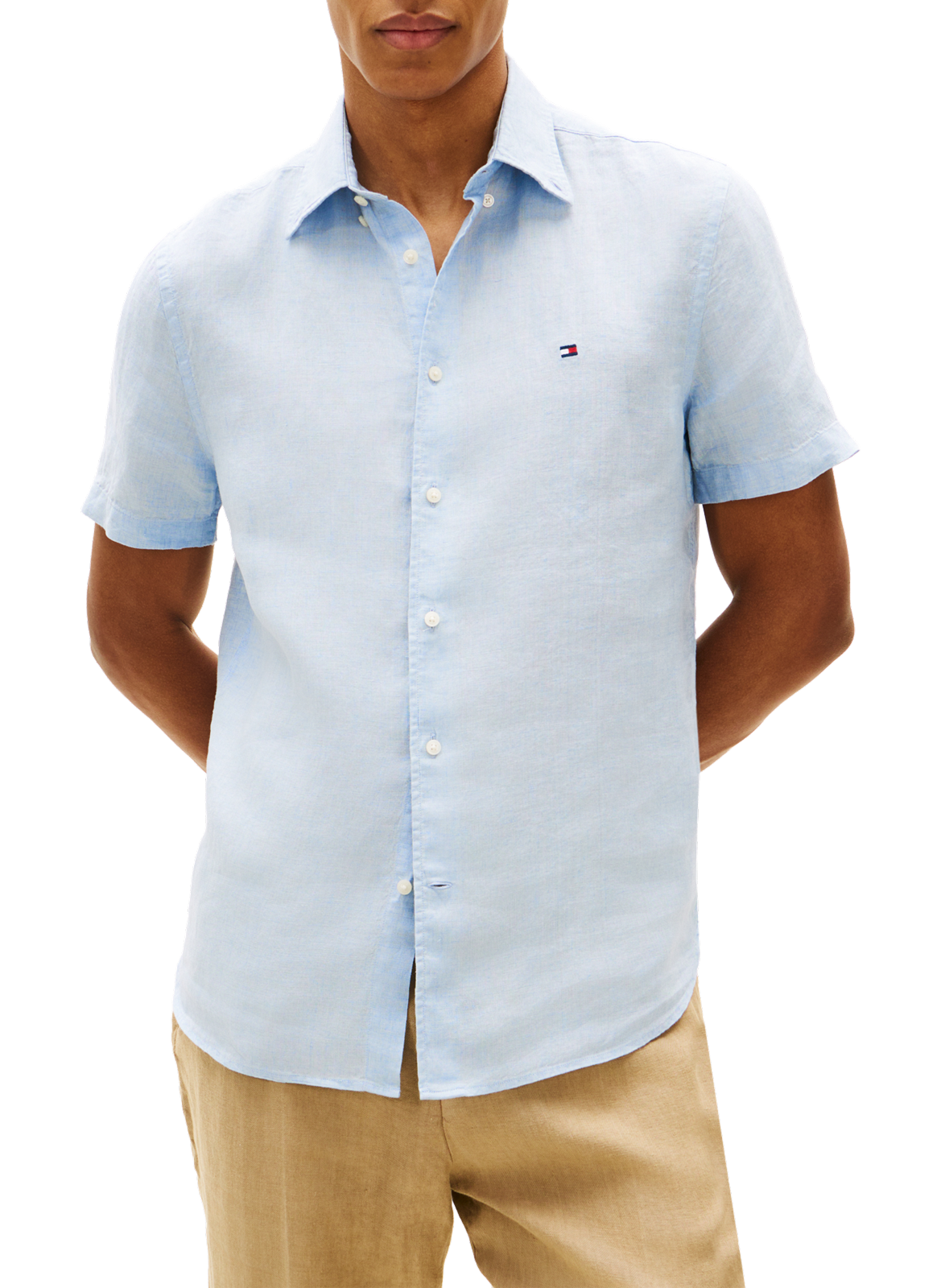 Chemise droite à logo en lin TOMMY HILFIGER Bleu