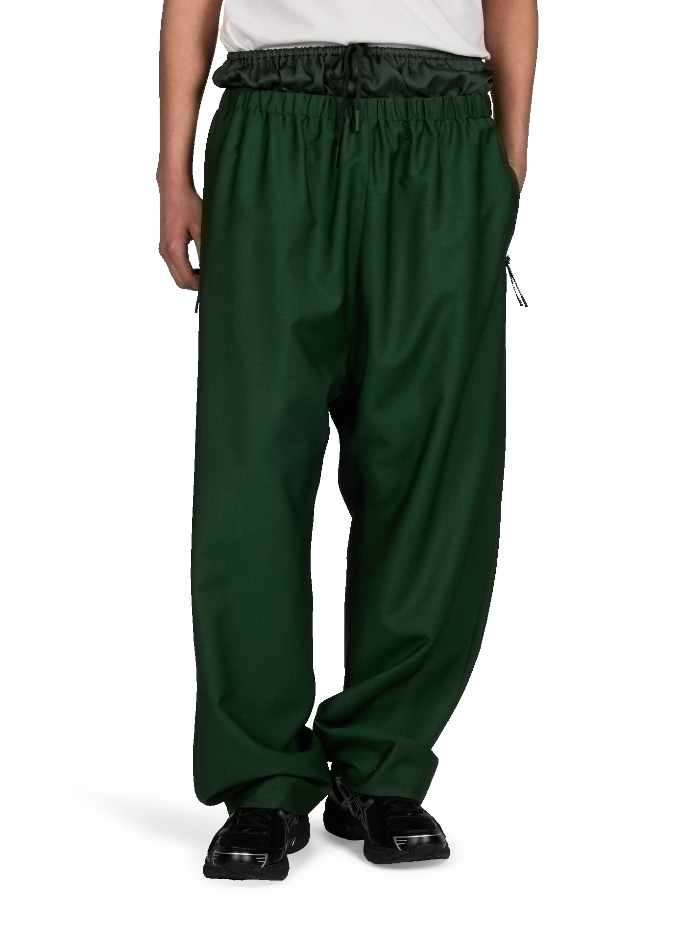 Pantalon Naoki taille doublée en laine LACOSTE Vert