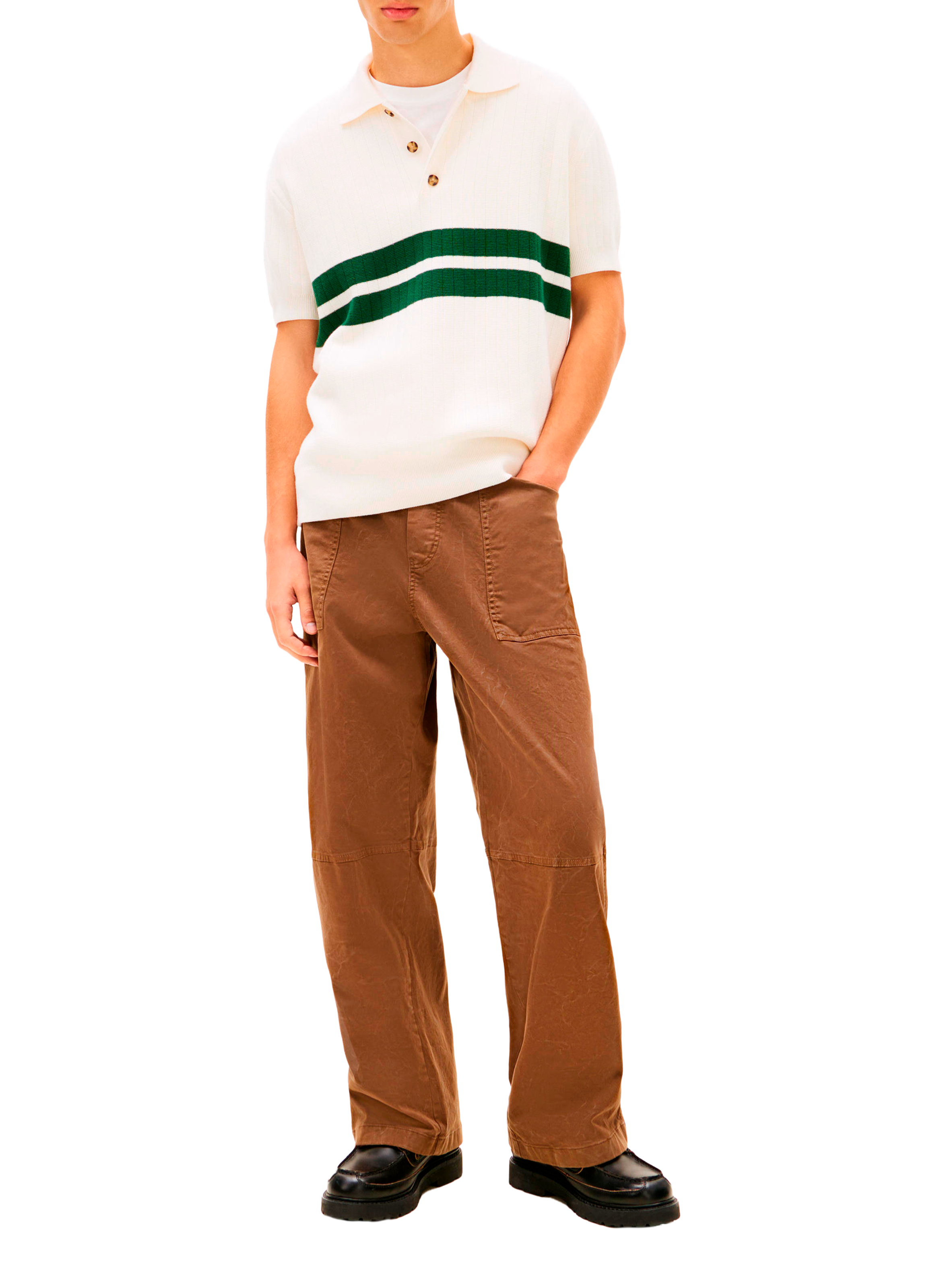 Polo à manches courtes avec double bande contrastante en coton TOMMY HILFIGER Beige