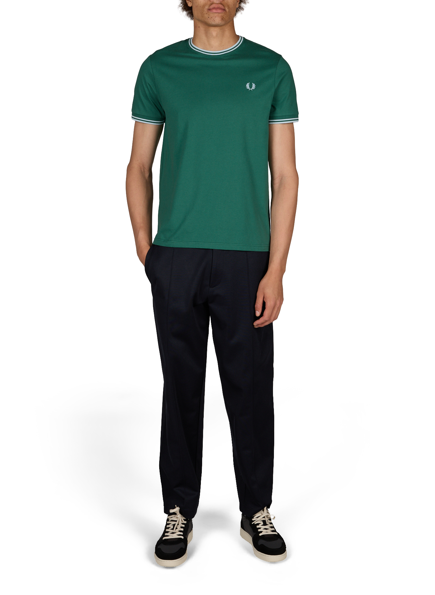 Effen T-shirt met ronde hals van katoen. FRED PERRY Groen