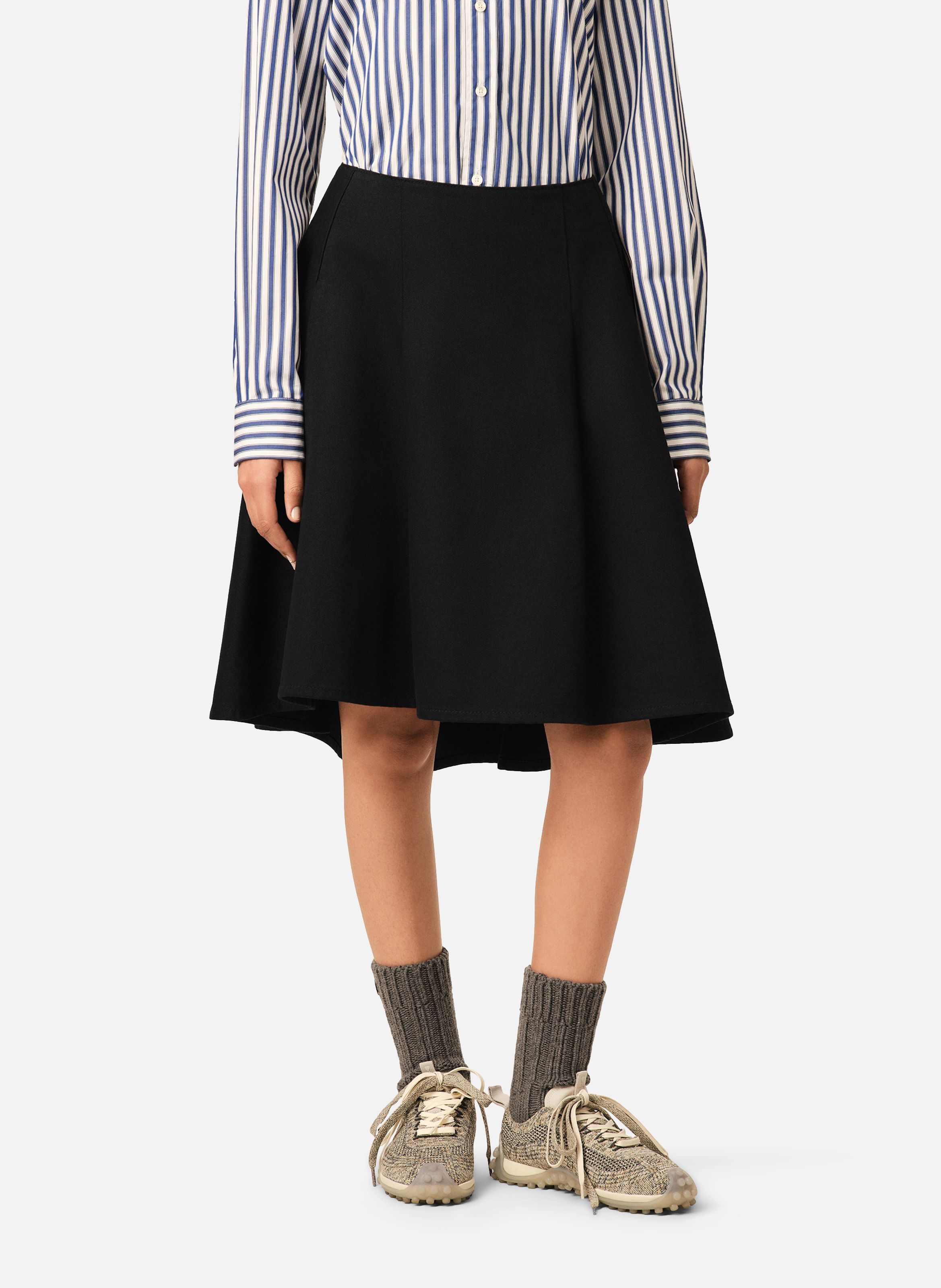 Jupe midi trapèze en coton AMI PARIS Noir
