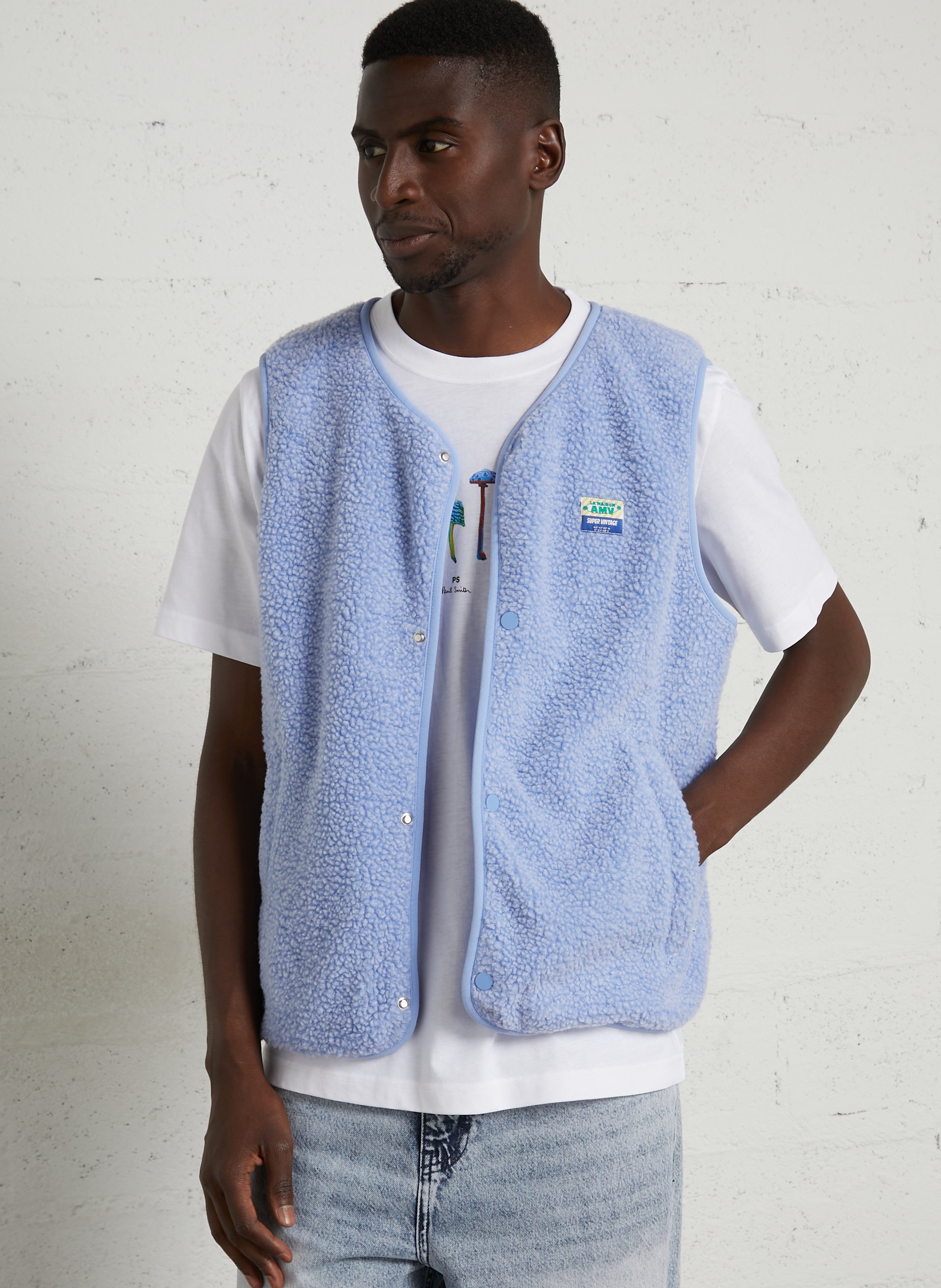 Veste col rond en sherpa hoktown AMERICAN VINTAGE Bleu