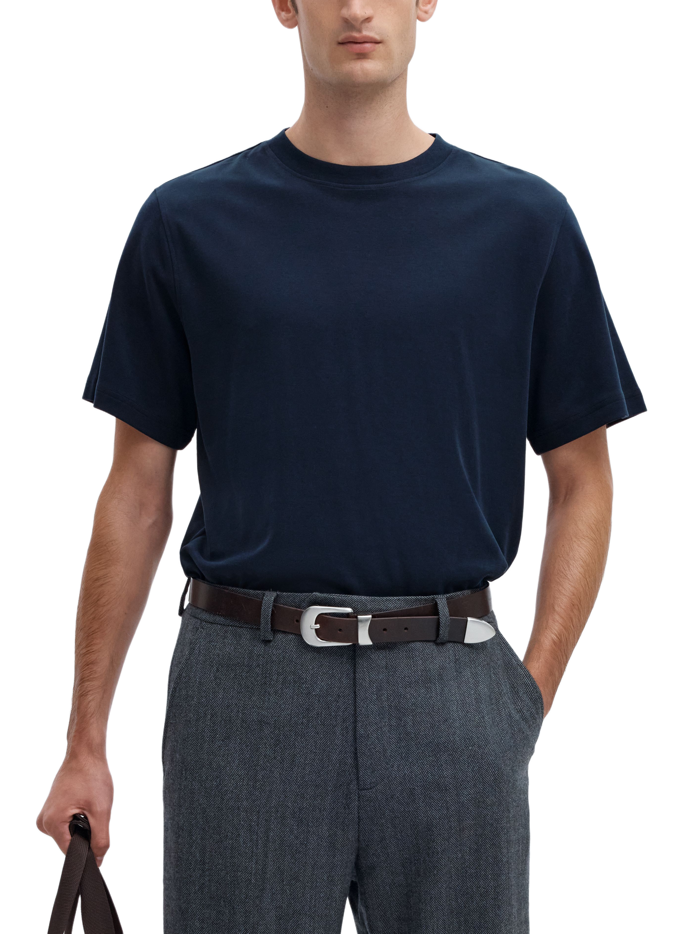 Gerader Baumwoll-T-Shirt SELECTED Blau