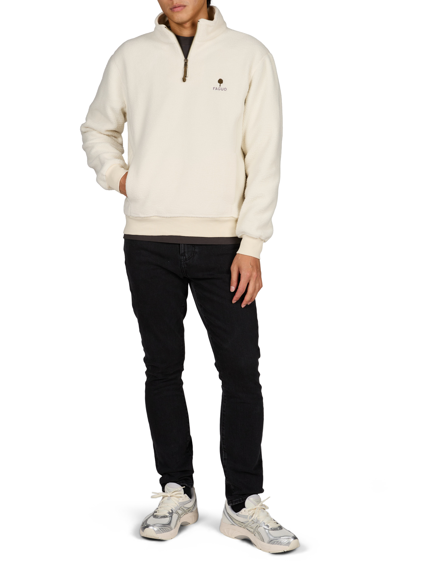 Zippered high-neck solid polar fleece FAGUO Beige