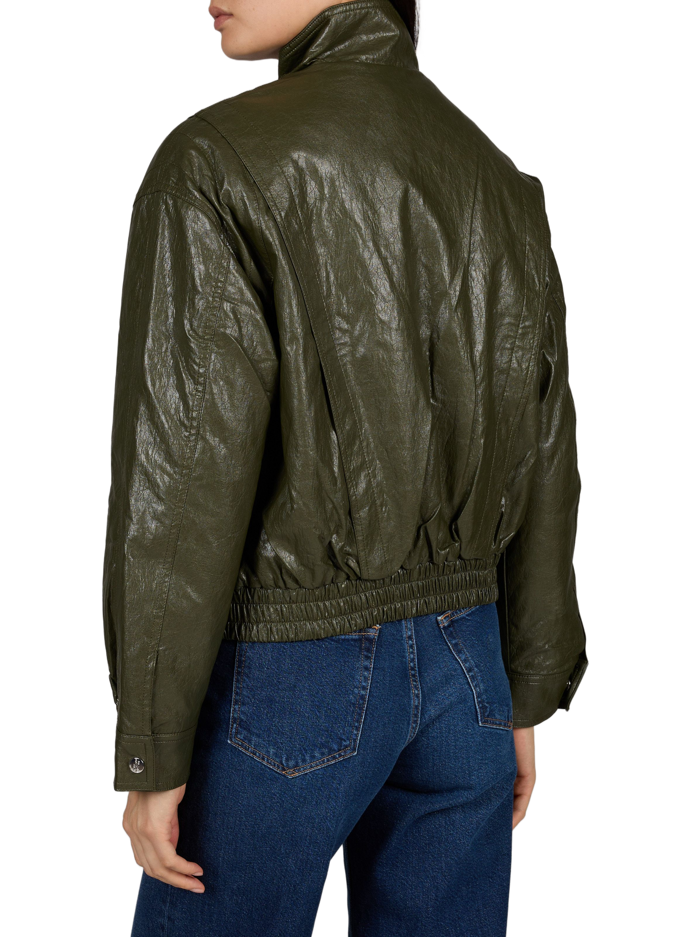 Oversized Greta jacket with high collar in faux leather BERENICE Khaki