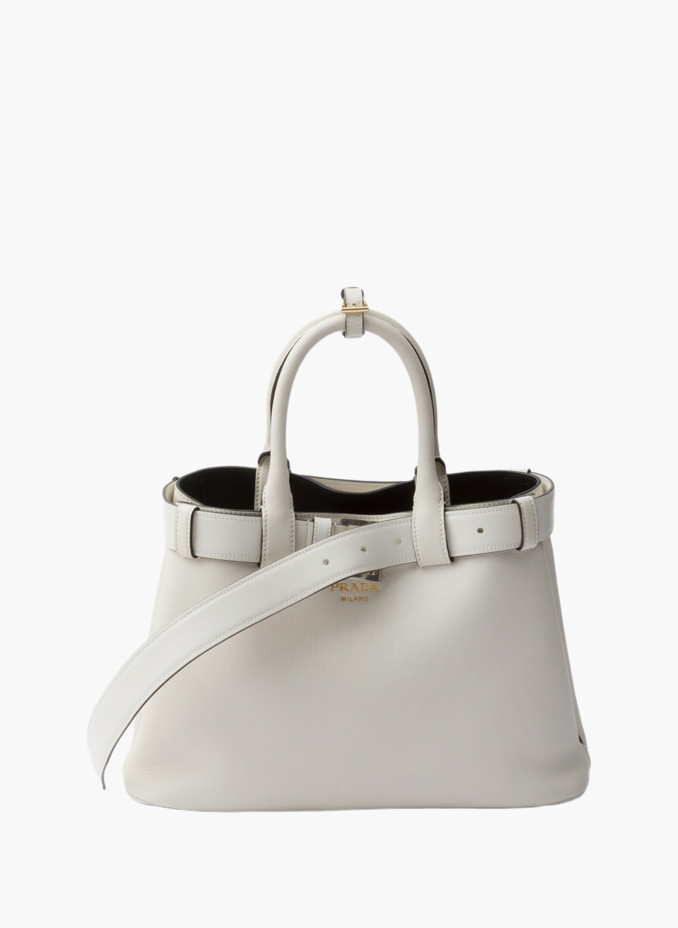 Petit sac à main prada buckle en cuir avec bandoul PRADA Blanc