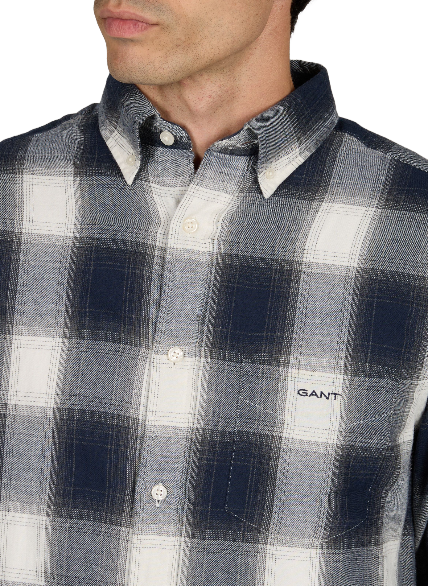 Straight checked cotton shirt with button-down collar GANT Blue