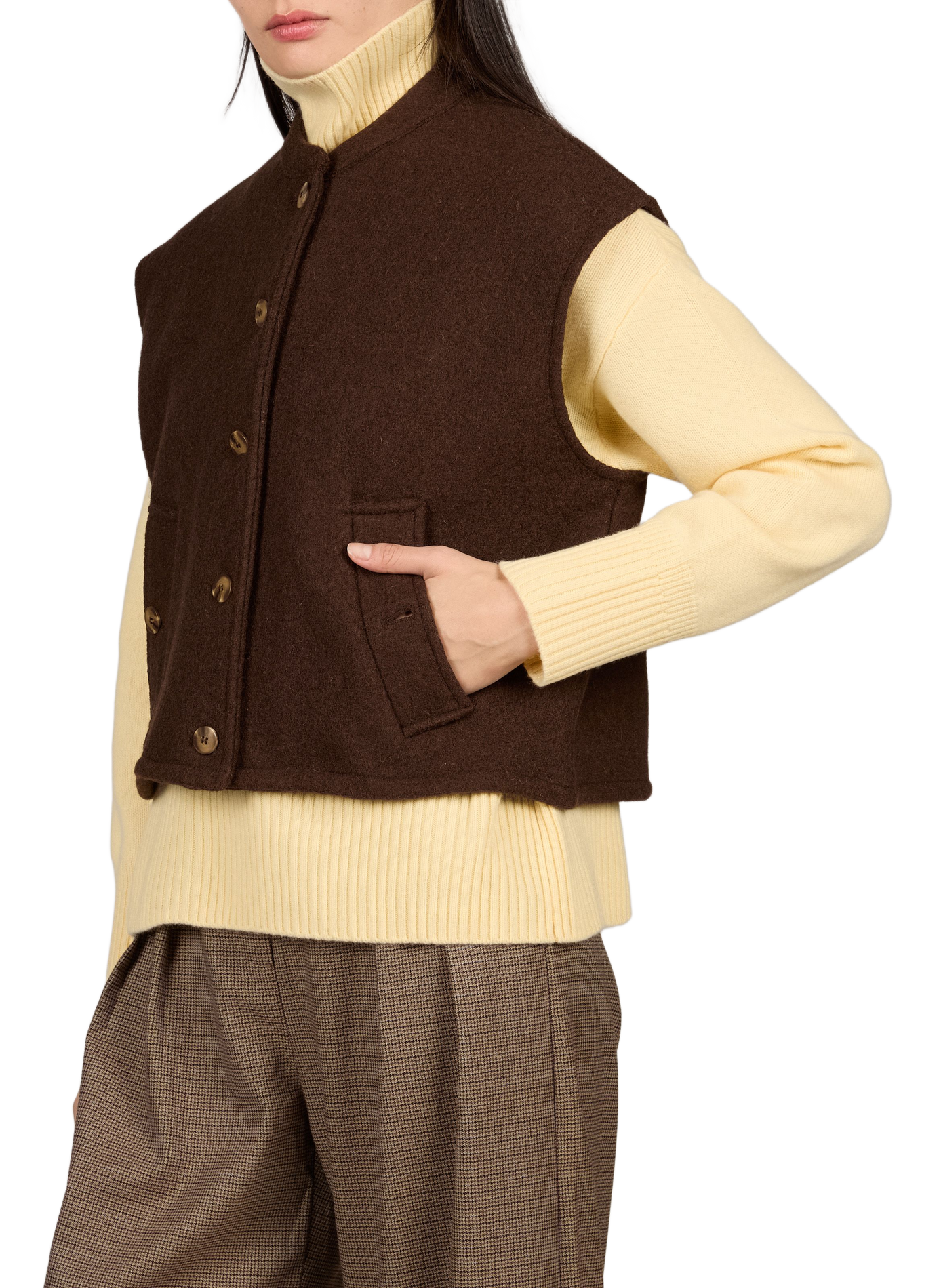 Gerade geschnittene ärmellose Jacke aus Wolle GARANCE Braun