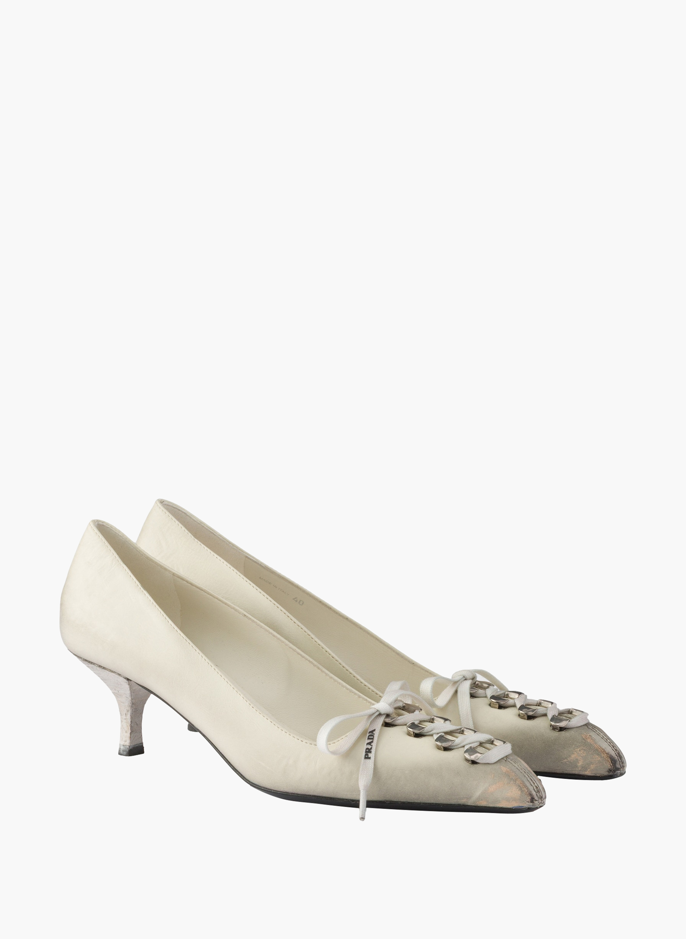 Escarpins en cuir vieilli PRADA Beige