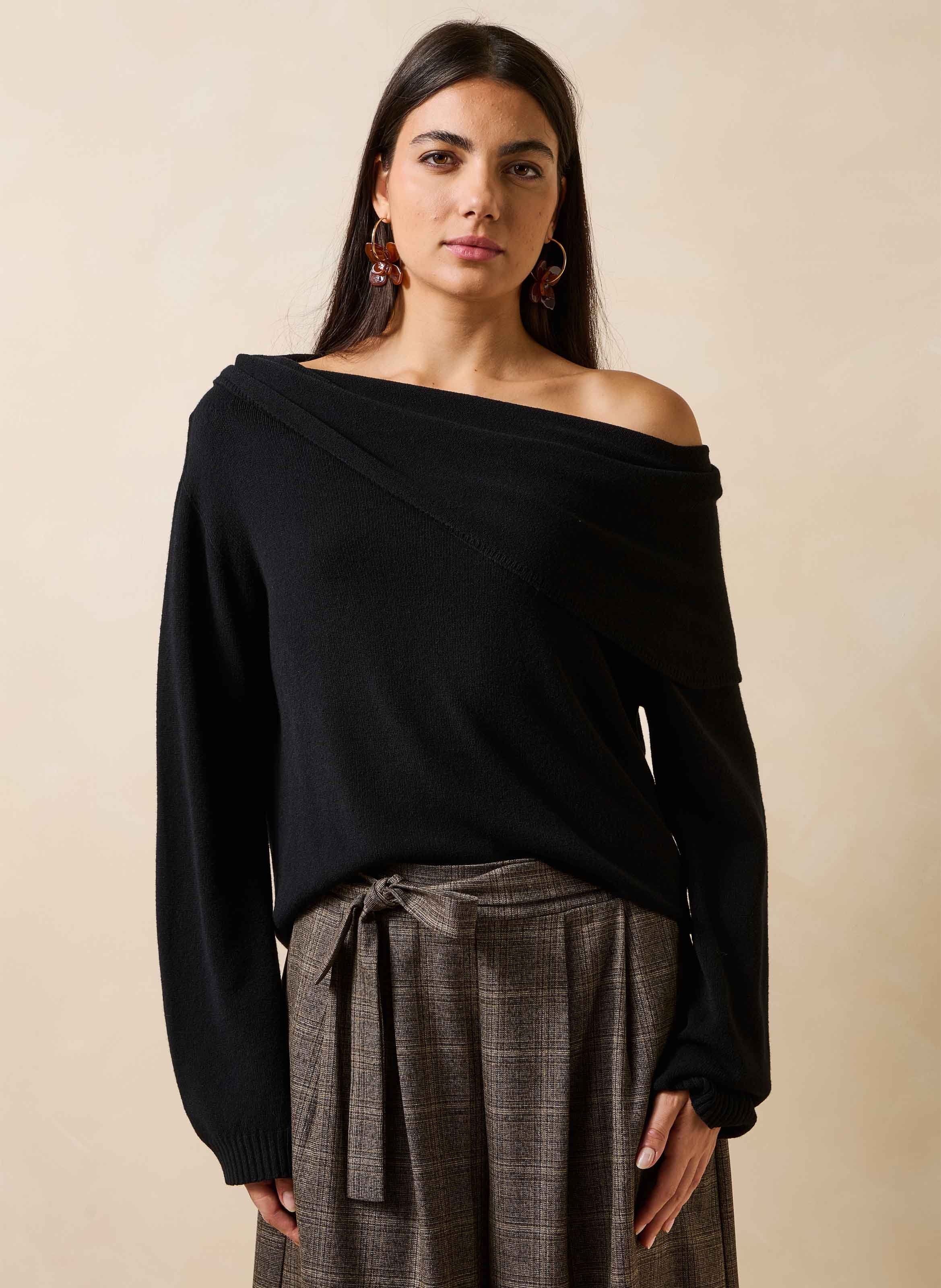 Oversized trui met gedrapeerde halslijn LA FEE MARABOUTEE Zwart